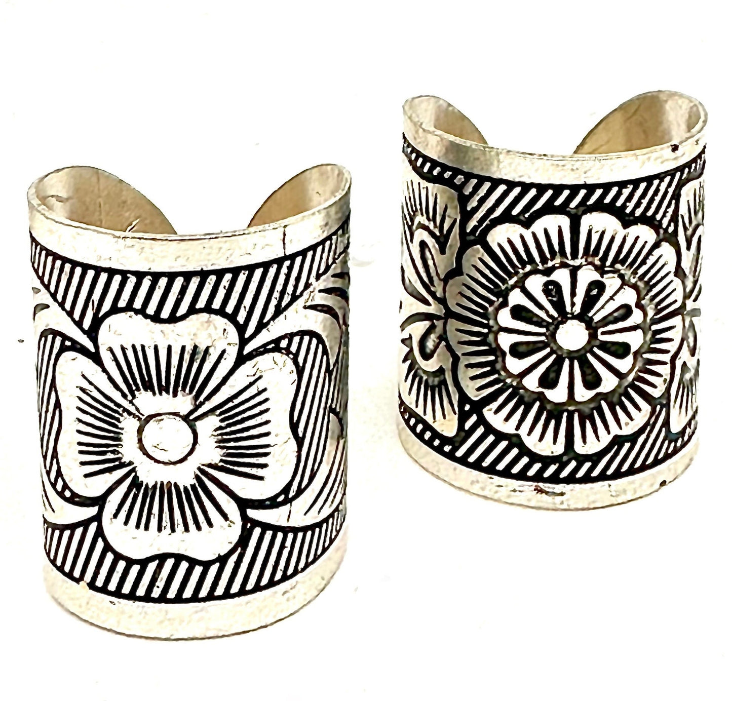 Classic Indian floral carvings zinc alloy big band rings, adjustable 2 PCs set