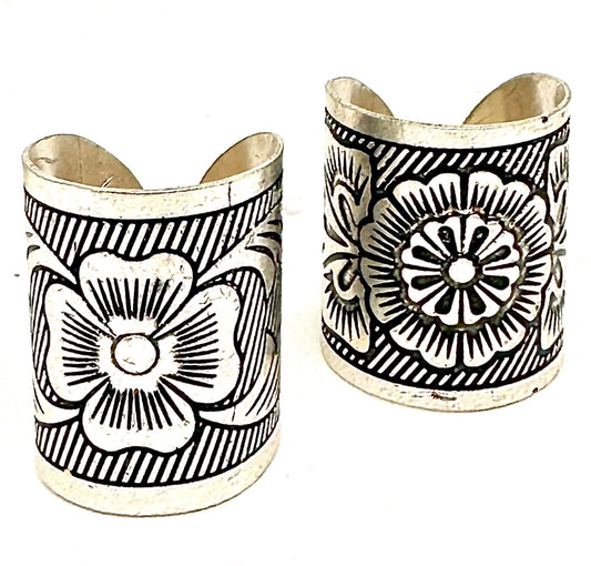 Classic Indian floral carvings zinc alloy big band rings, adjustable 2 PCs set