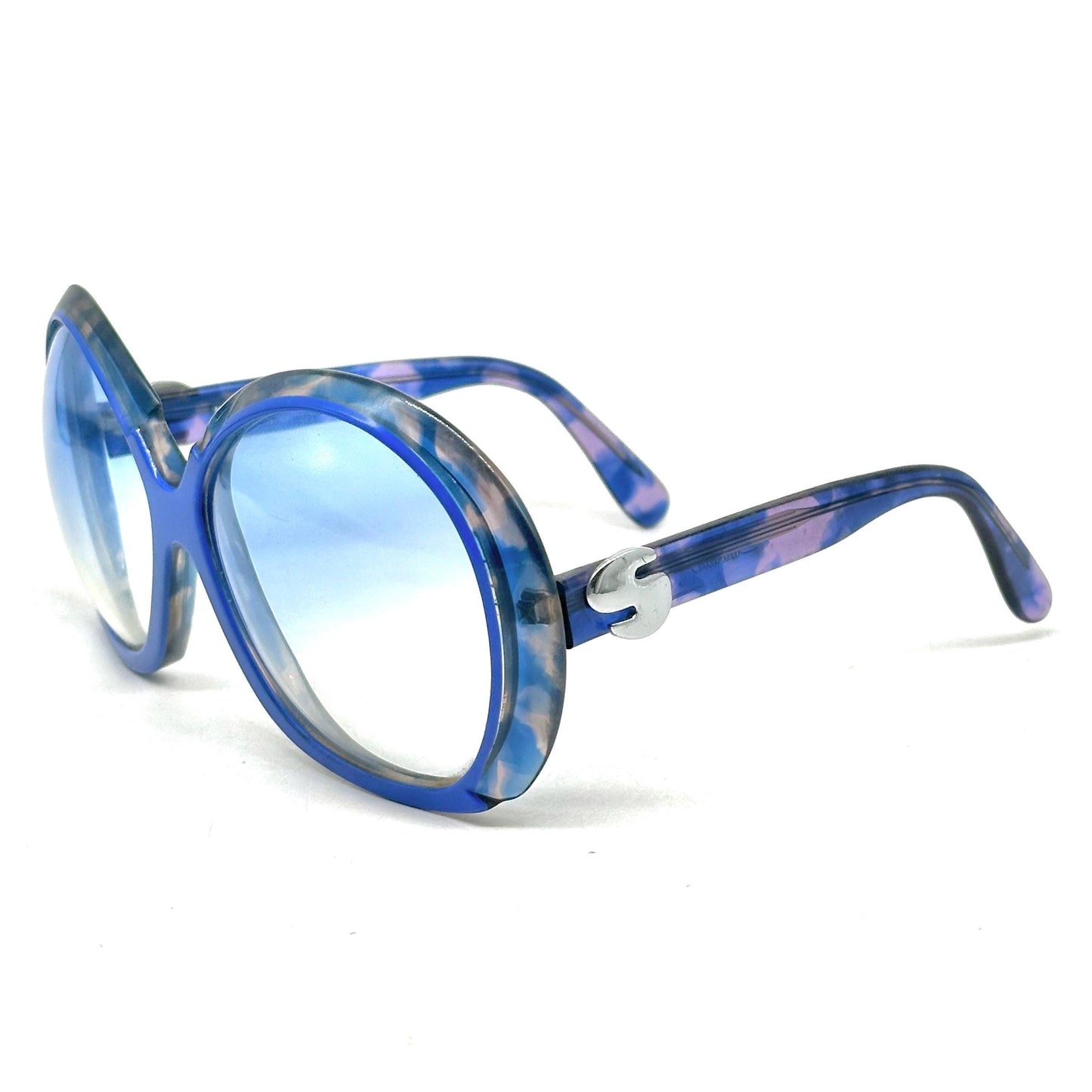 Silhouette 585 oversize Blue Tortoise/Polished Blue oval sunglasses quality celluloid frame and stylish round shapes, 1980s NOS Austria