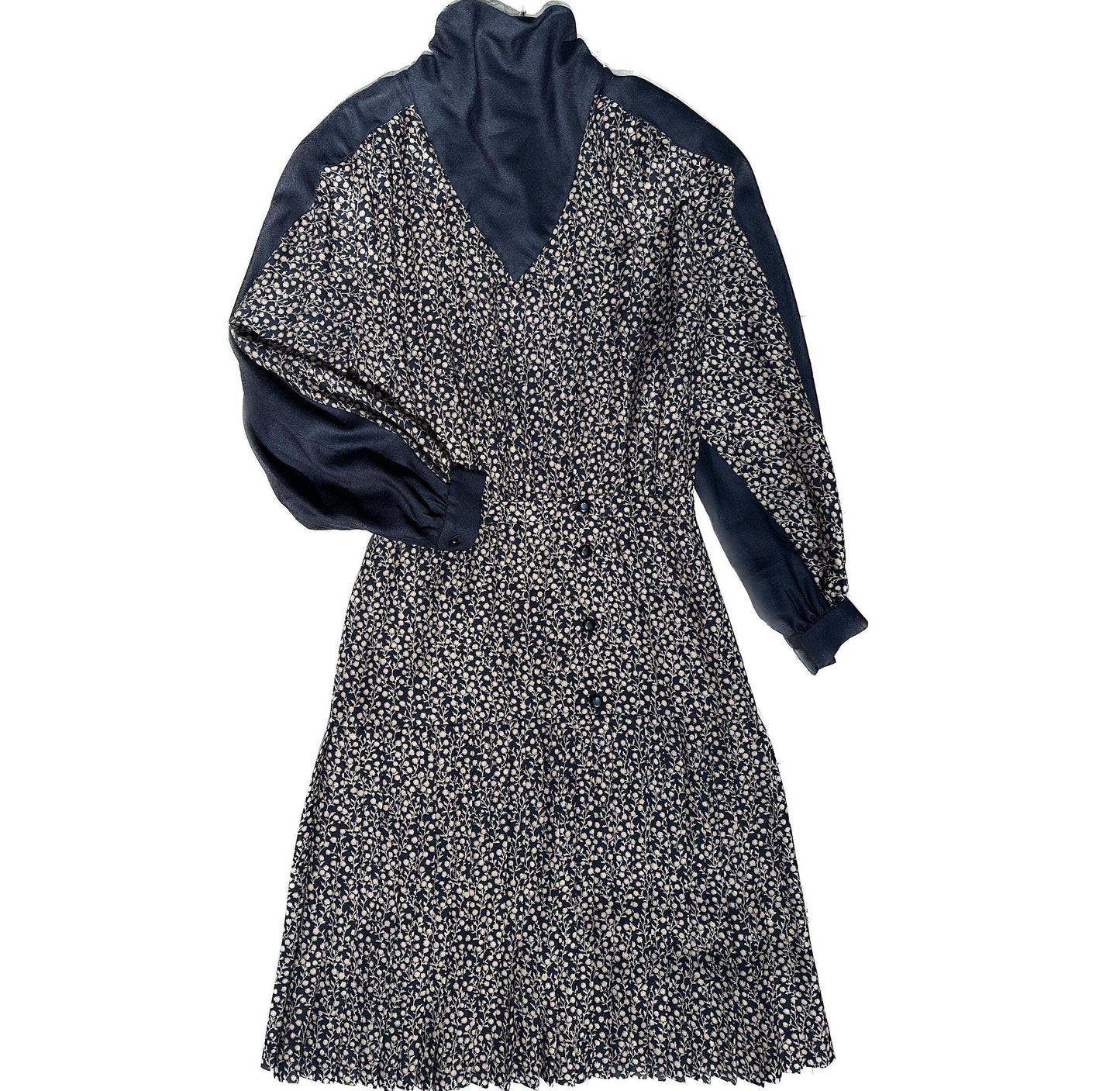 Valentino Boutique 1980s classy black/beige floral long woolen dress, in mint condition sz 10