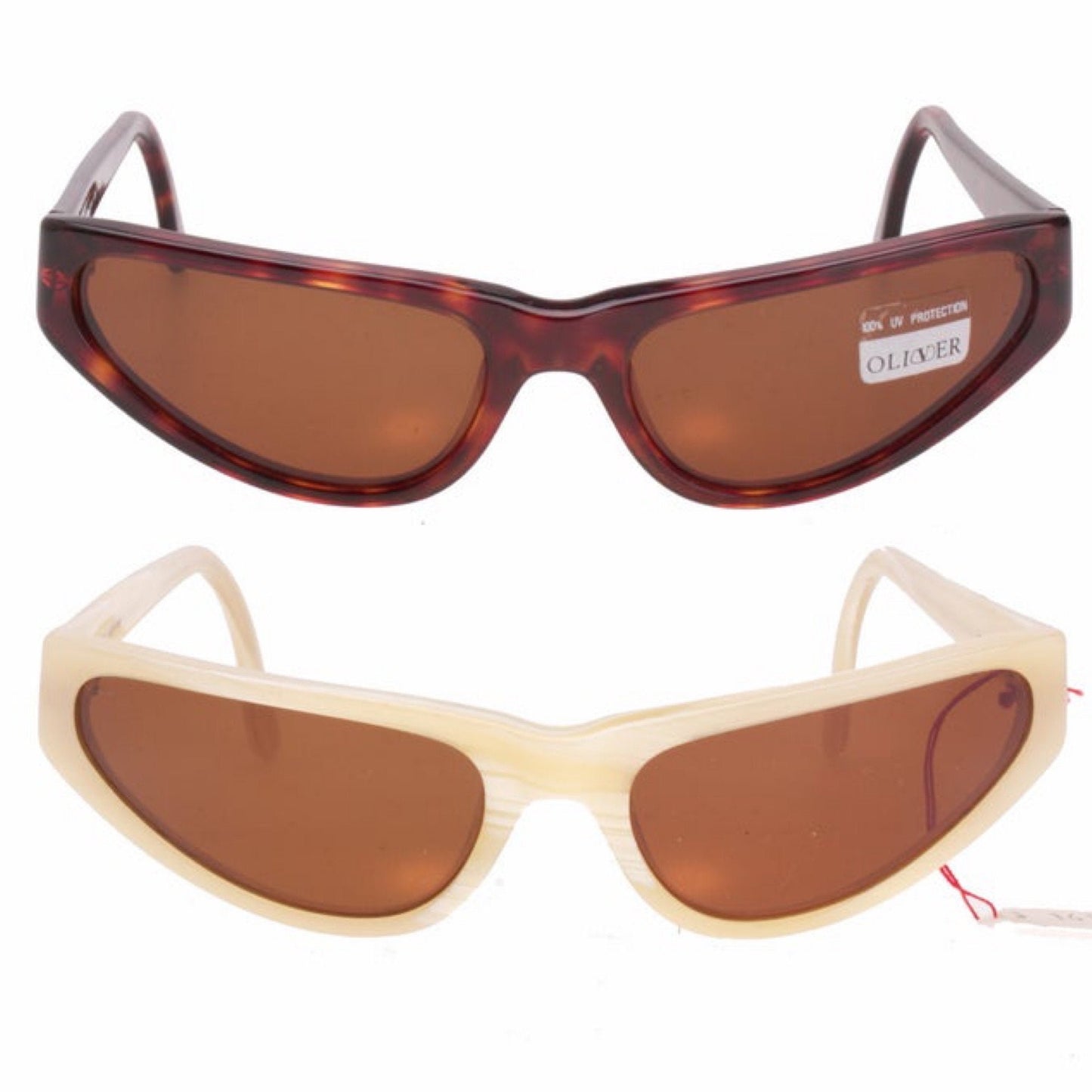Oliver by Valentino classy pointed cateye sunglasses in tortoise or horn color, made in Italy, 90s NOS