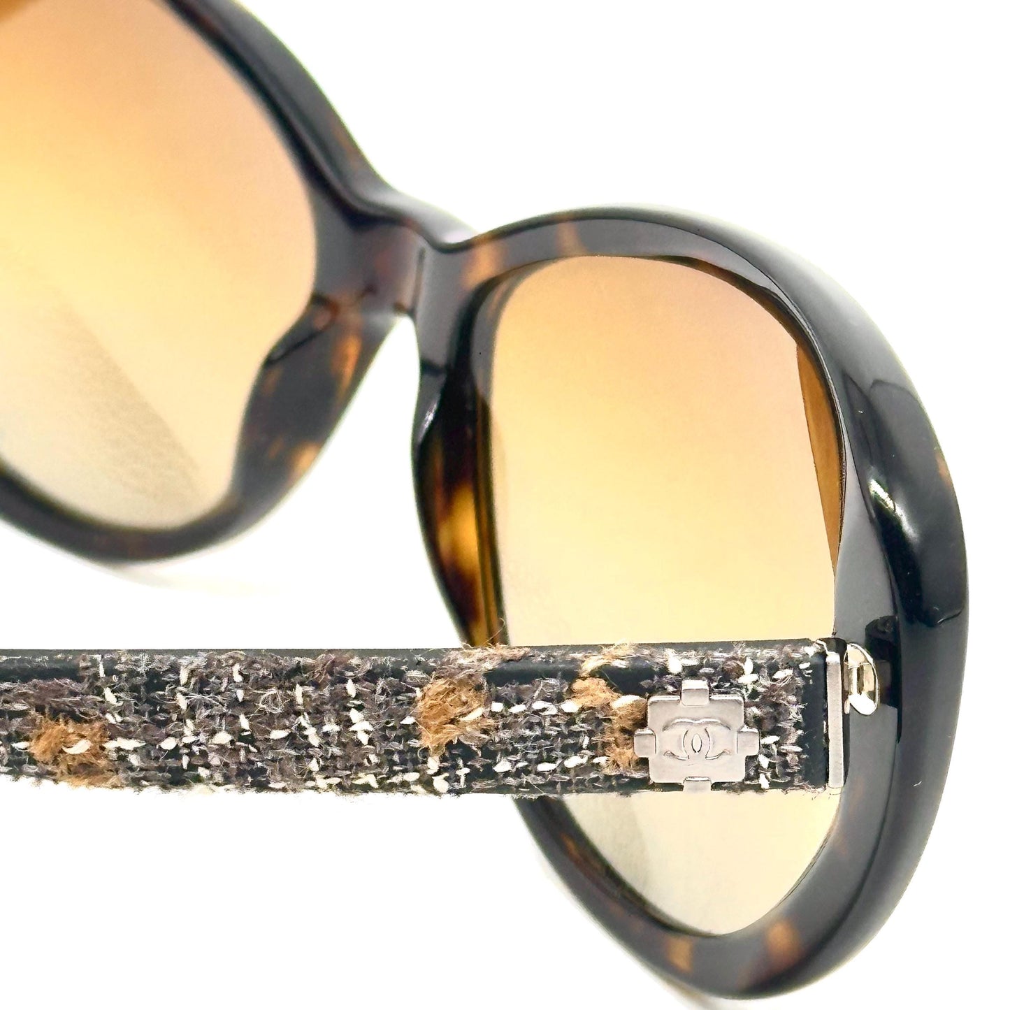 Chanel Tweed Collection 5241 Havana Brown Butterfly Cateye Frame Sunglasses 90s NOS