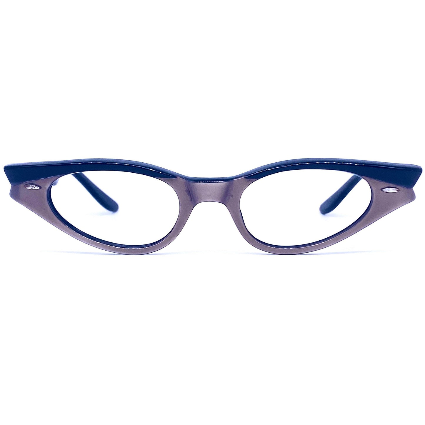 Lozza Dafne elegant bicolor copper / black pin-up cateye eyeglasses frames hand made in Italy, 1950s NOS