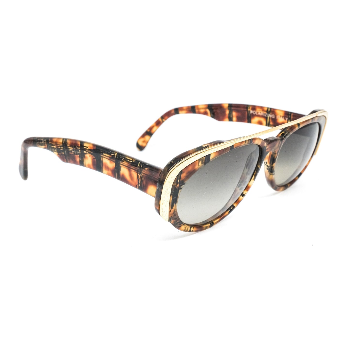 Polaroid coolest oval tortoise sunglasses w unique golden arch browline, NoS 80s Italy