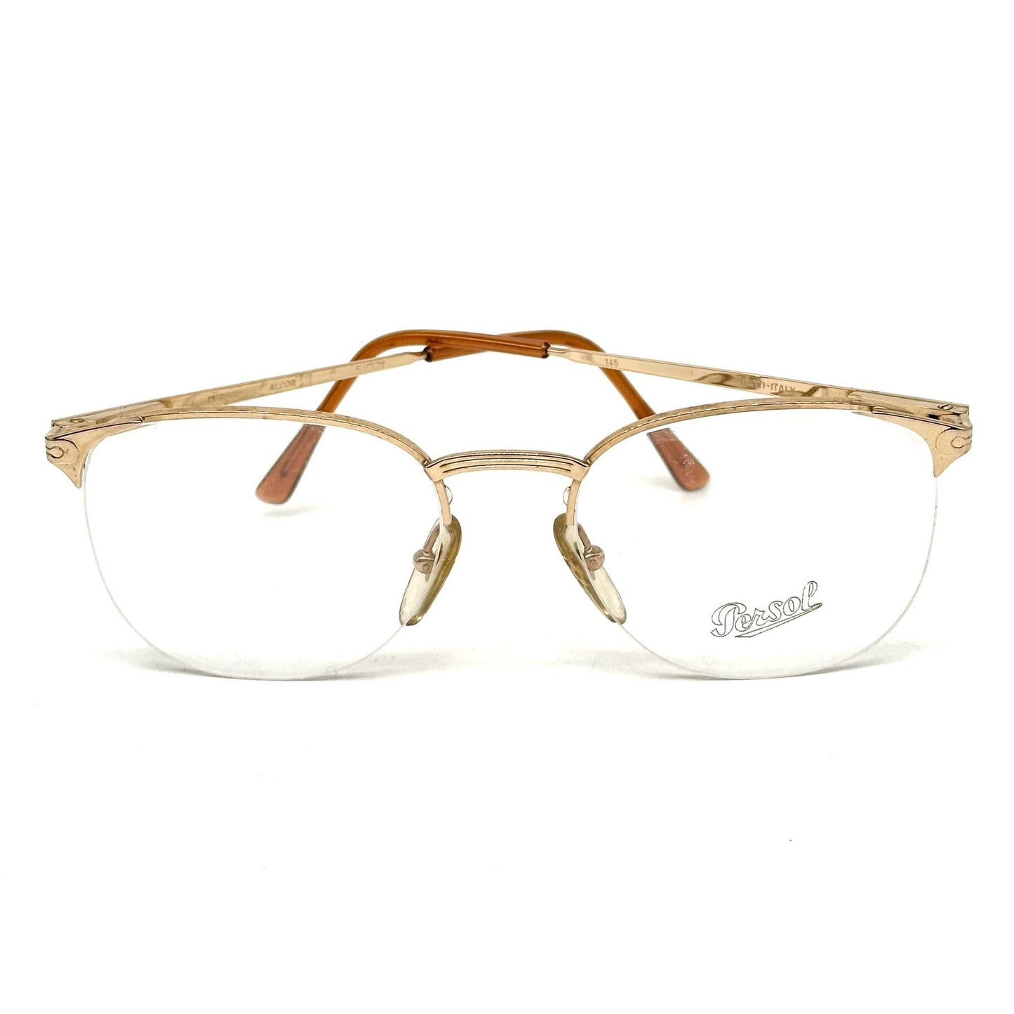 Persol Ratti Algor square half rim golden metal glasses frames, NOS 80s Italy