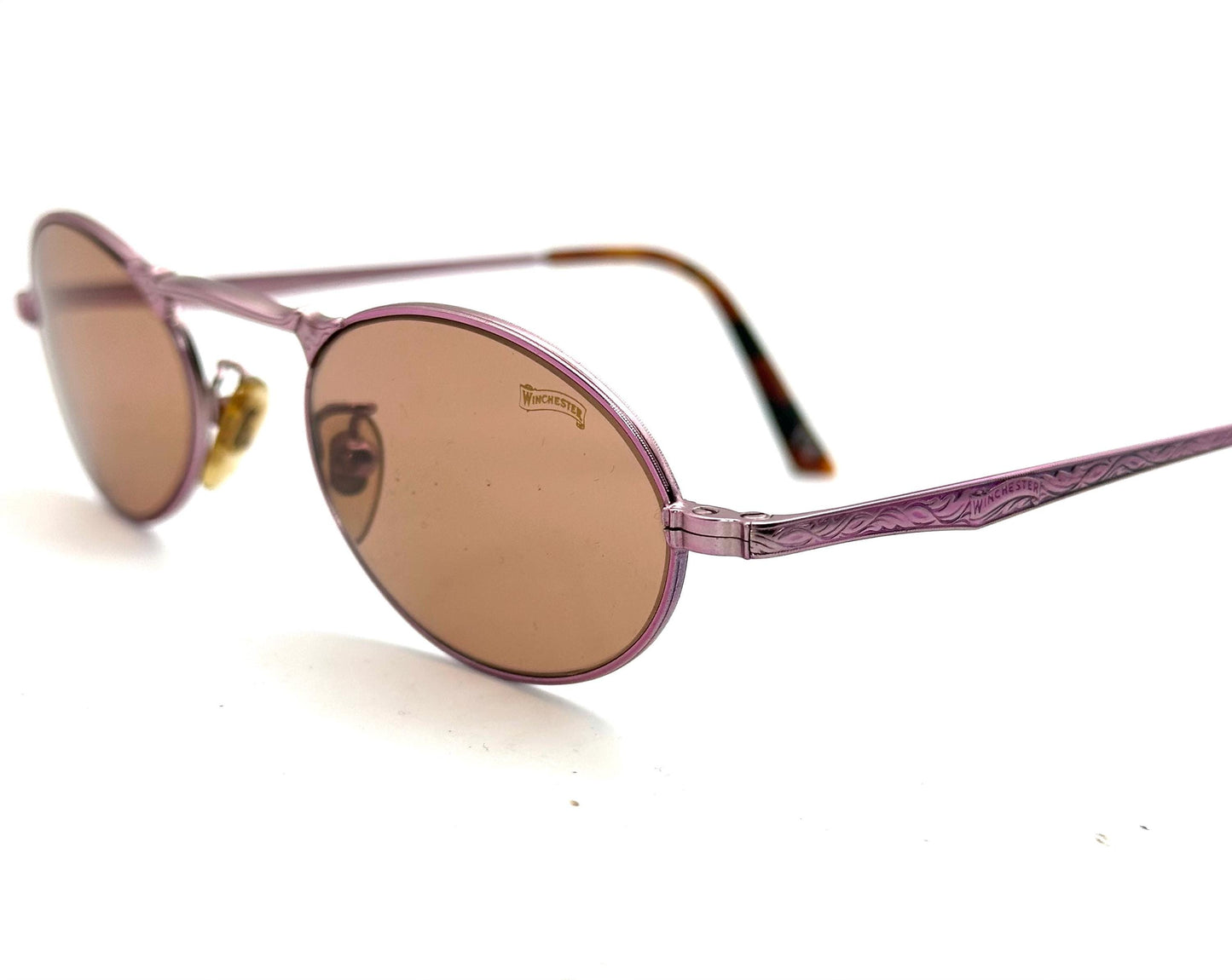 Winchester Thunder oval retro decó style sunglasses hand made in Italy, w Barberini tempered Crystal lenses, 90s NOS