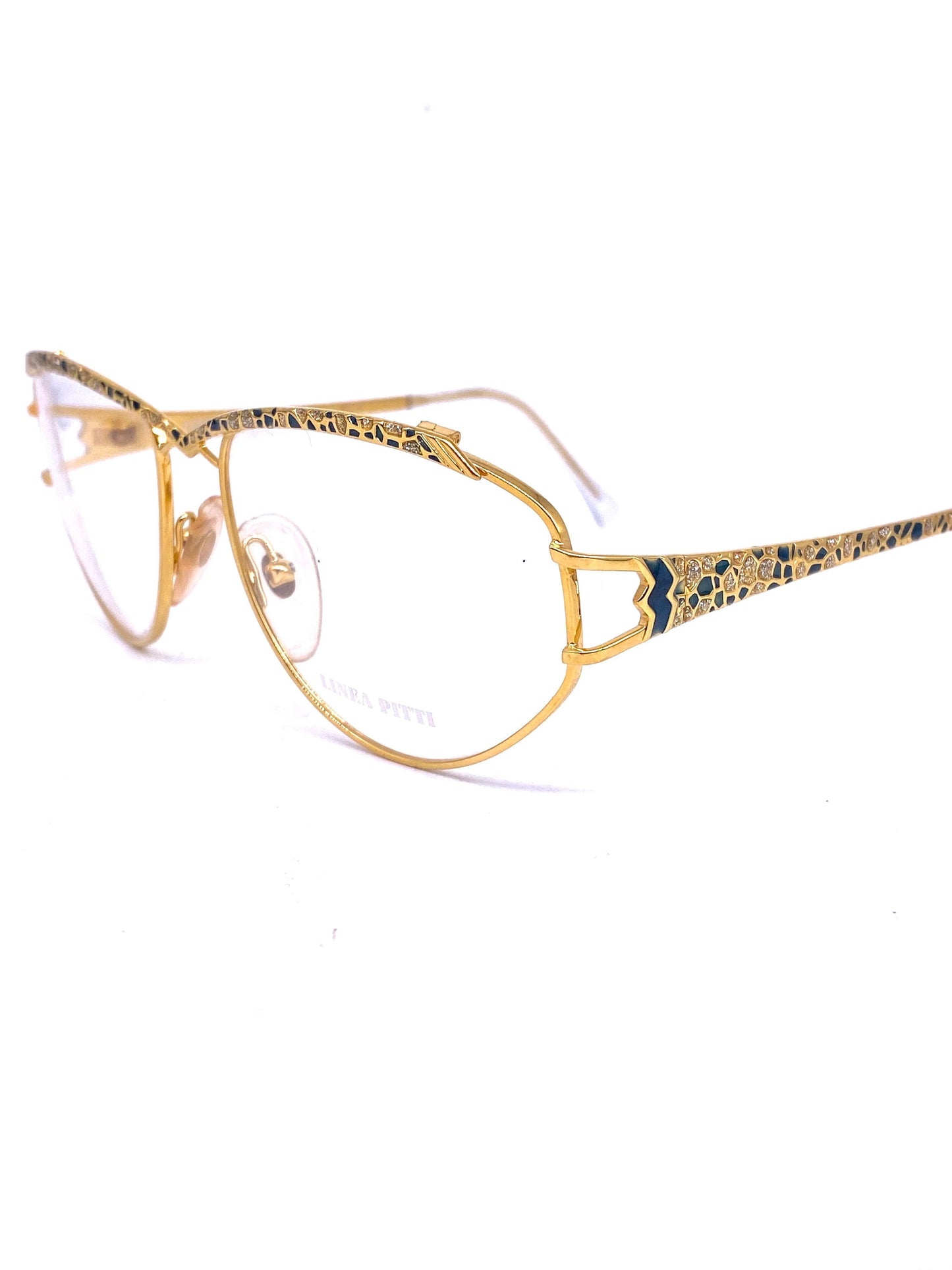 Florence Design oversized golden metal eyeglasses frames w-laqué details in 2 variations, NOS 80s