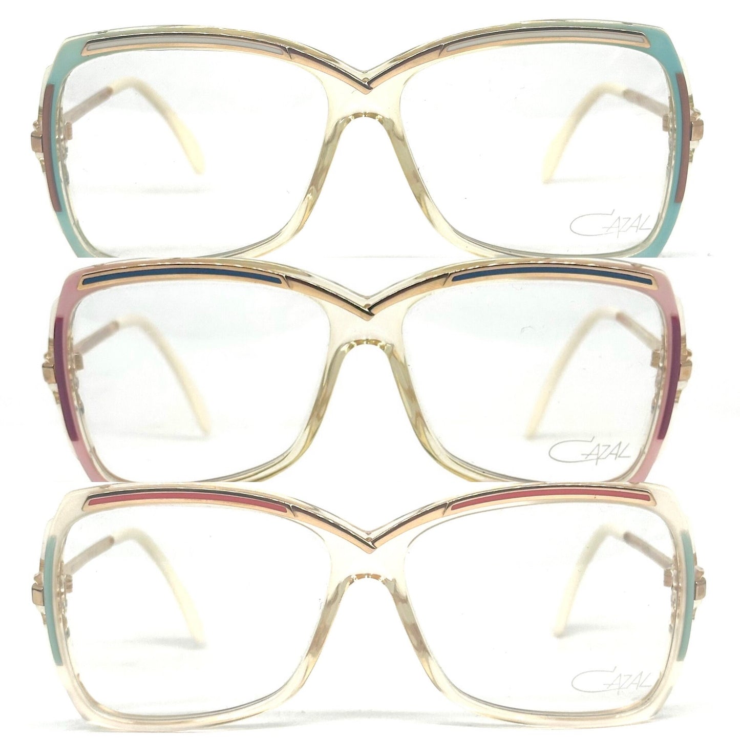Cazal 177 avant garde square oversized eyeglasses in three color combinations, NoS 80s W Germany