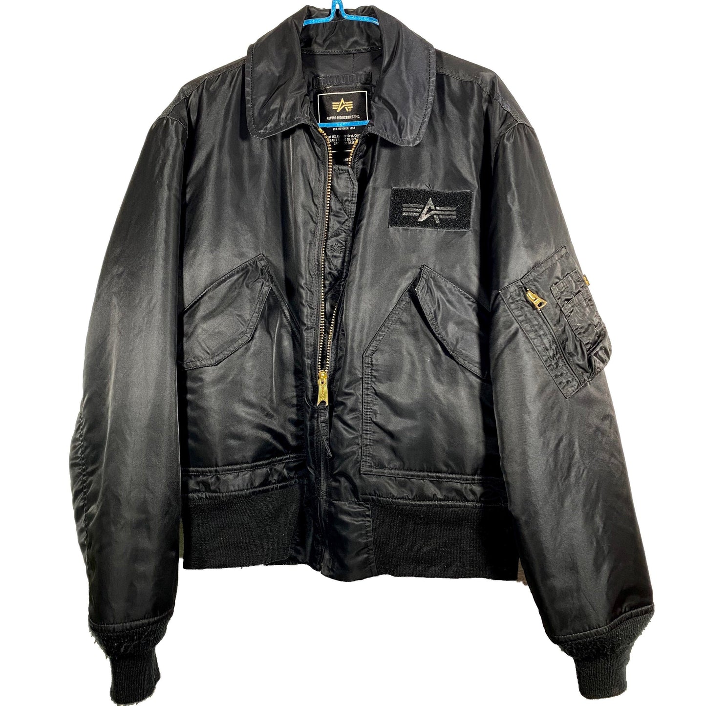 Alpha Industries Bomber ricamato a mano con gesù/satana in vetro colorato cattedrale unico nel suo genere,