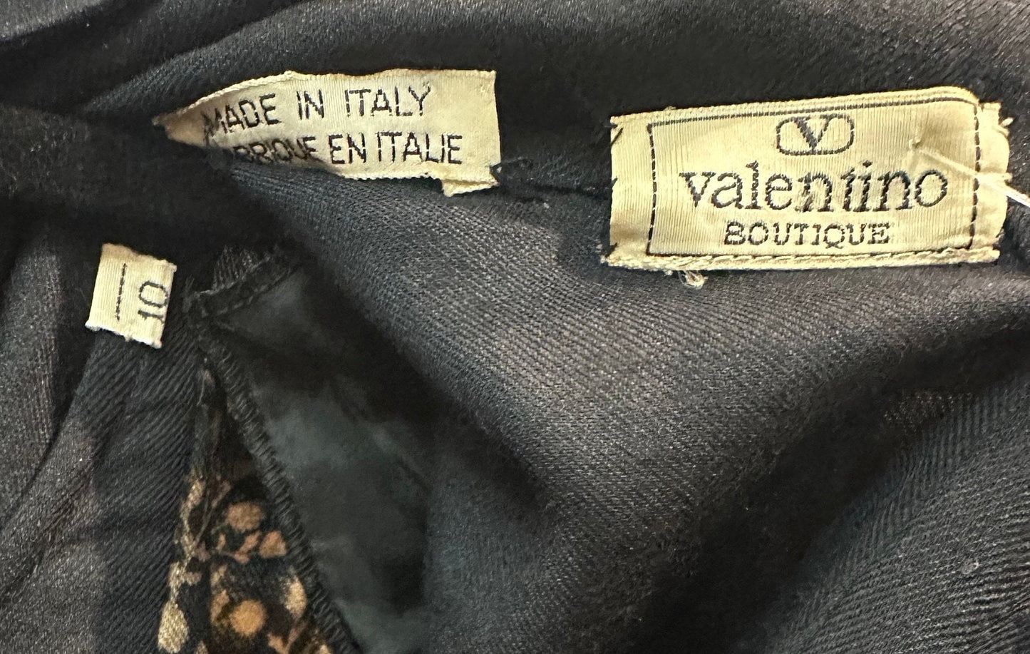 Valentino Boutique 1980s classy black/beige floral long woolen dress, in mint condition sz 10