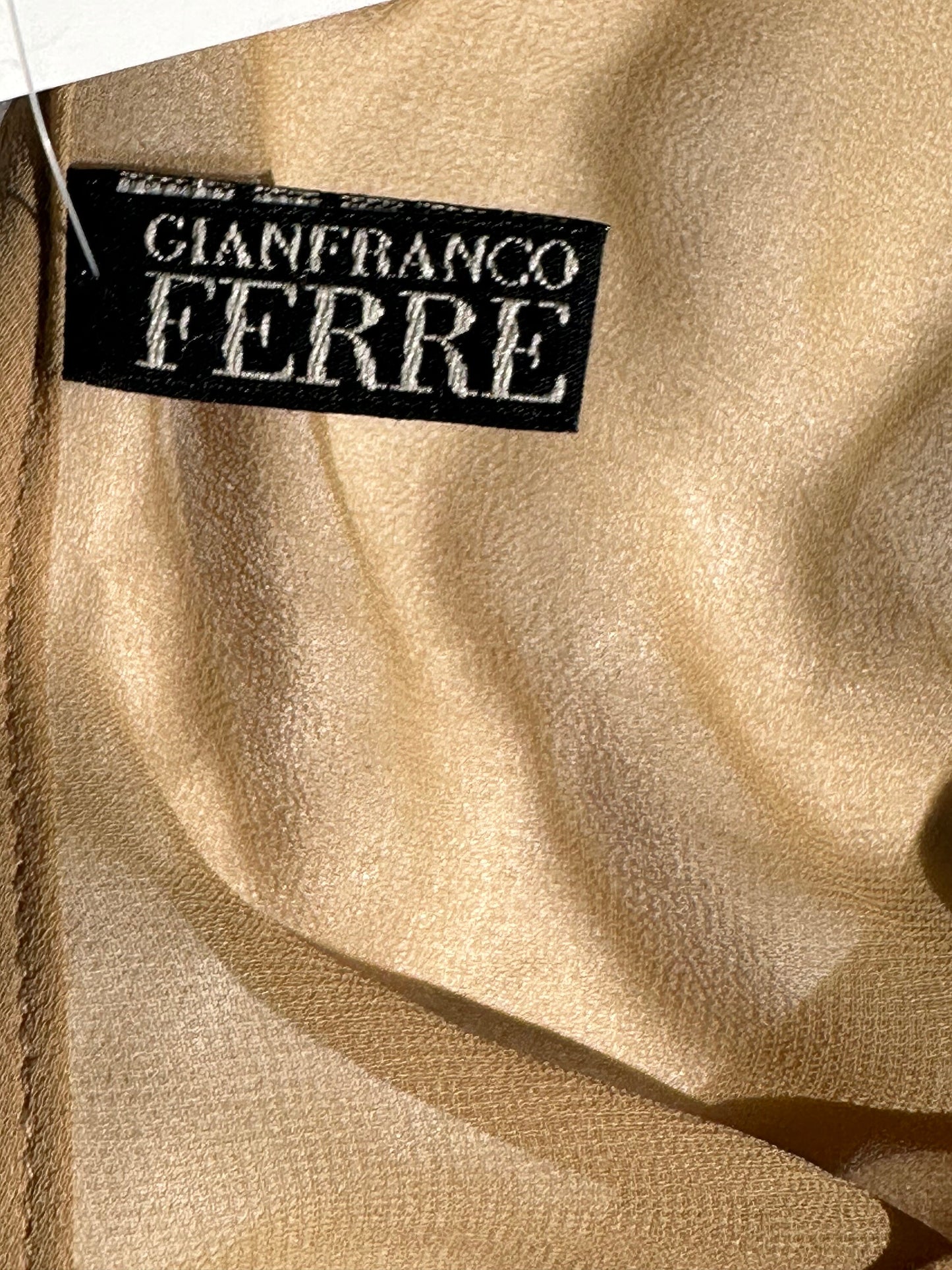 Gianfranco Ferrè translucent satin beige/skin color shirt w round collar & long sleeves, mint sz M