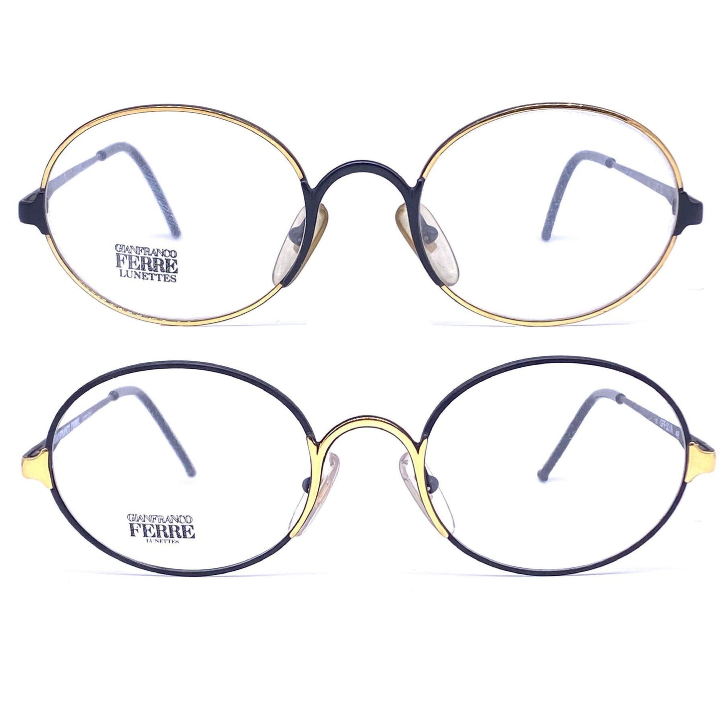 Gianfranco Ferré GFF50 oval black/gold metal eyeglasses frames, 80s NOS