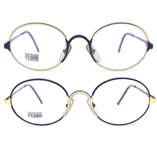 Gianfranco Ferré GFF50 oval black/gold metal eyeglasses frames, 80s NOS
