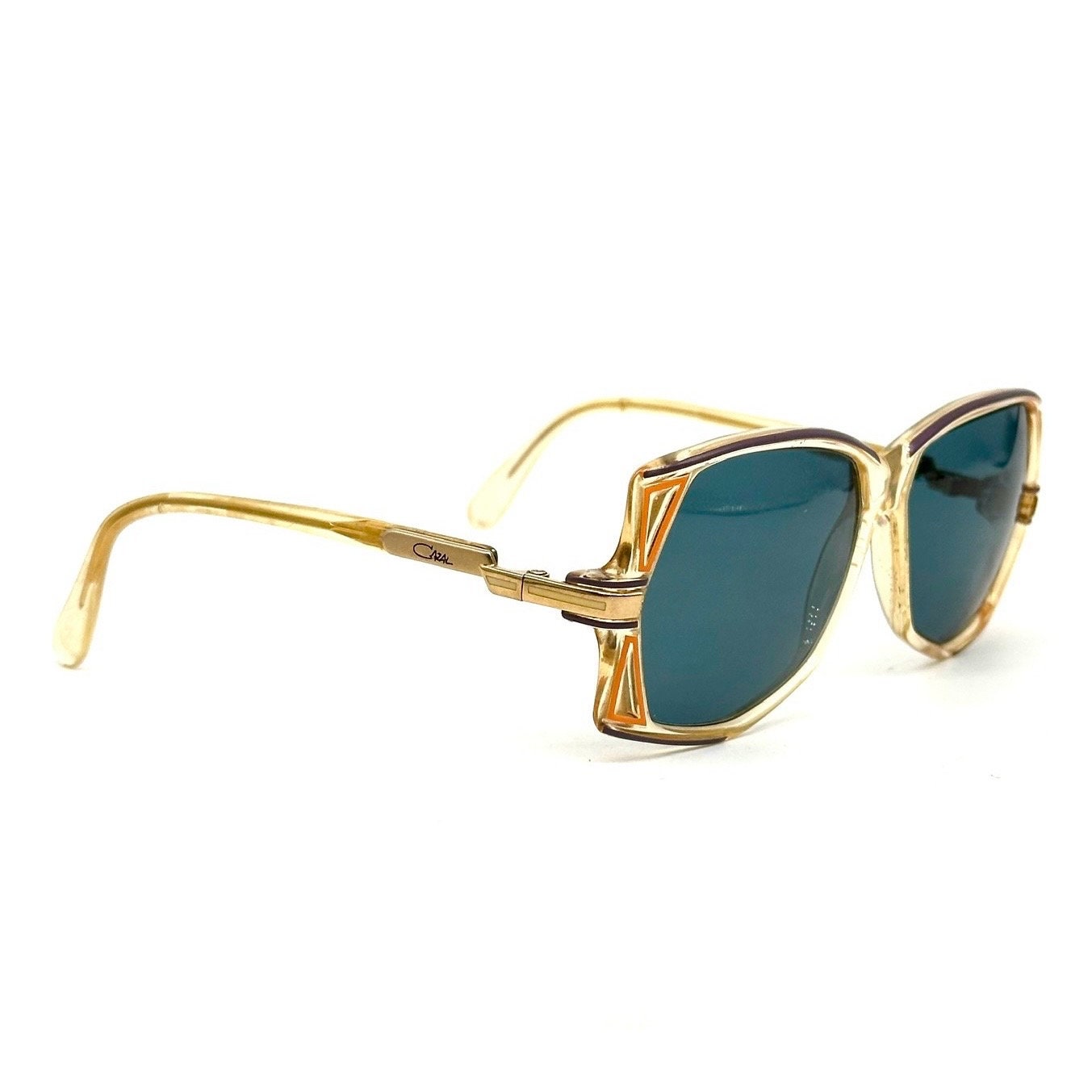 Cazal 172 clear oversized sunglasses w-colorful carved stripes & golden temples, new lenses: great piece!