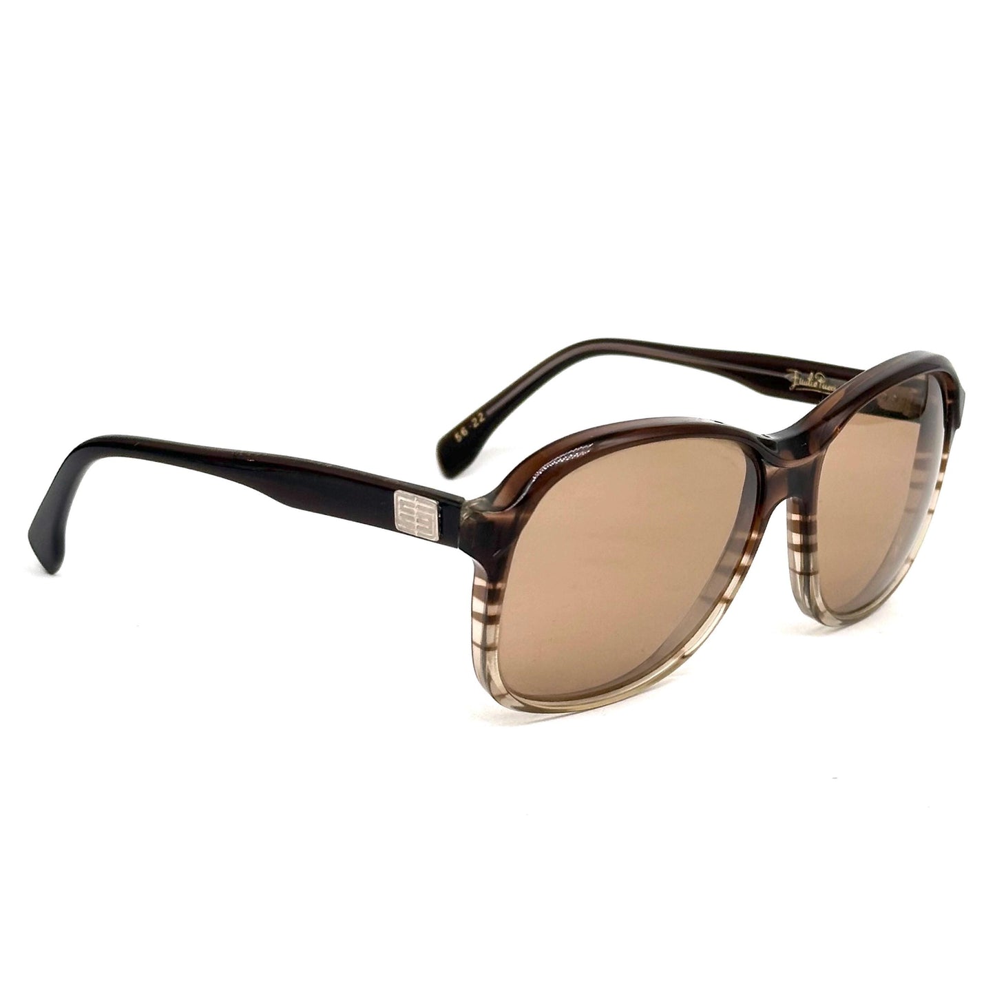 Emilio Pucci 366 140 brown striped shade clear frame sunglasses 80s NoS Made in France