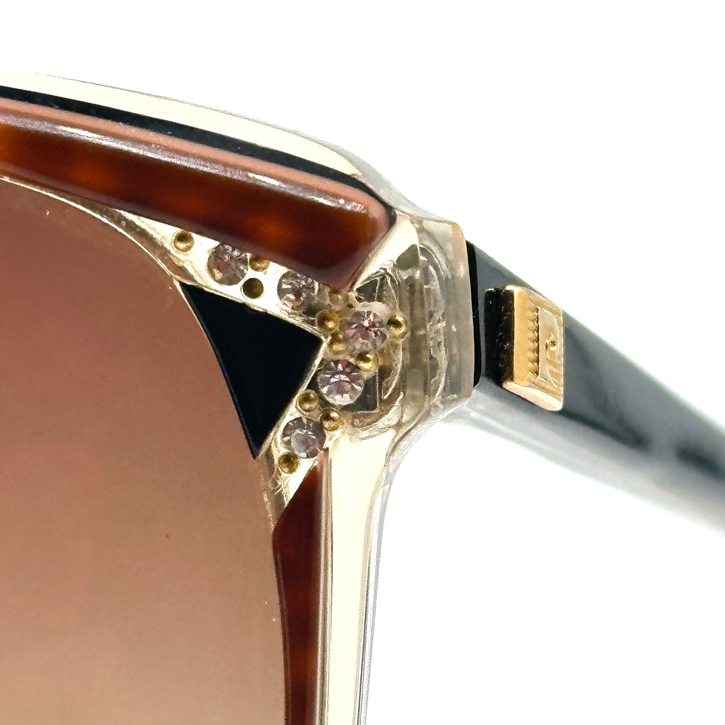 Pierre Cardin oversized square sunglasses in clear/tortoise acetate w rhinestone details, NOS 80s