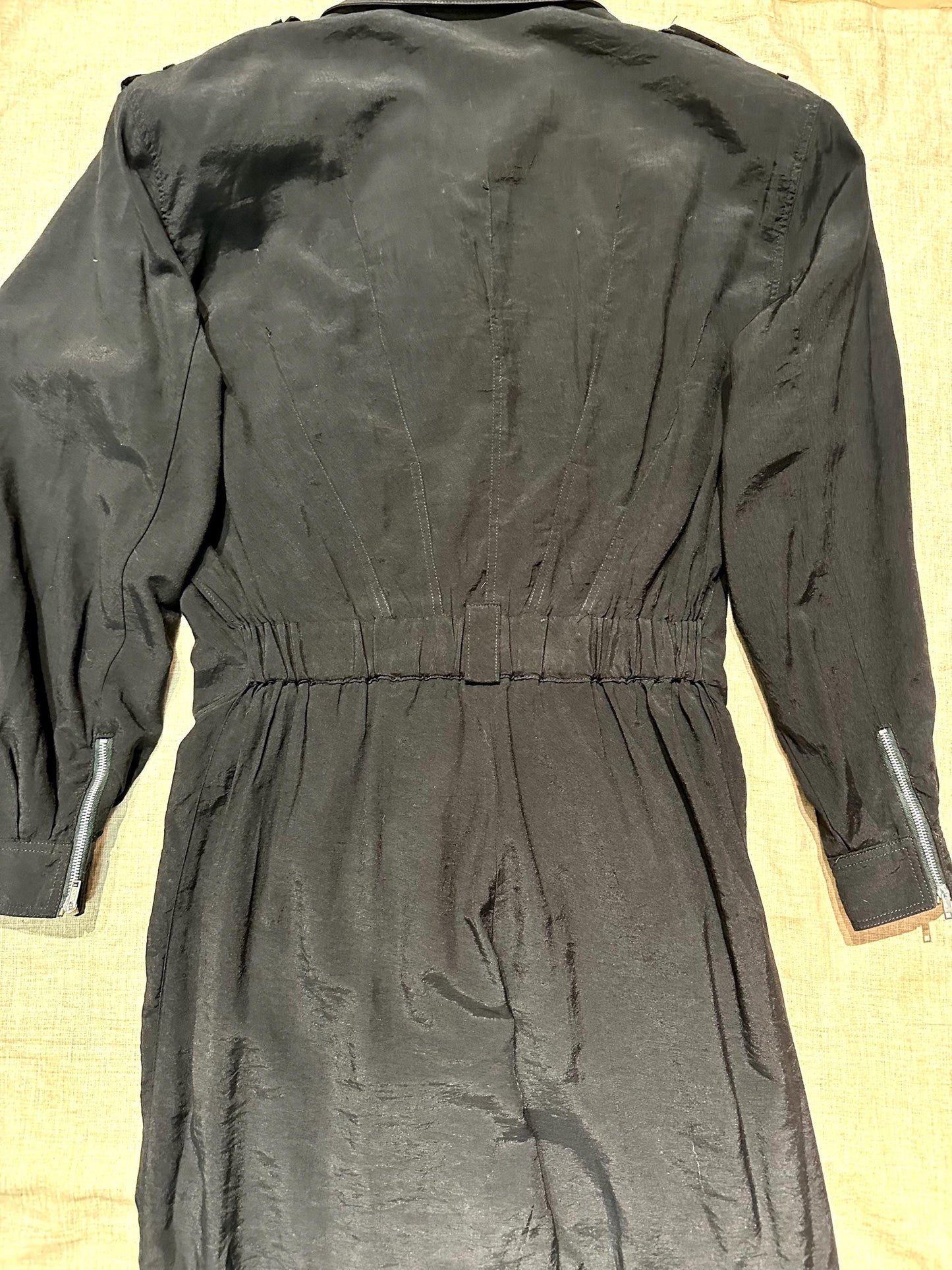 Louis London 1980s Fluid black jumpsuit w silver metal zippers, very contemporary look, sz M / DE36