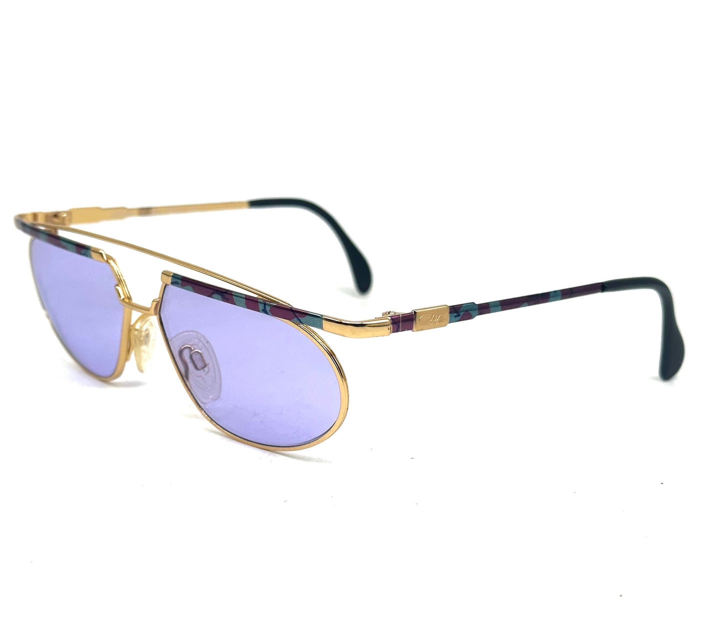 Cazal 254 avant-garde golden dbl bridge sunglssses with colorful enameled details, NoS 80s W Germany