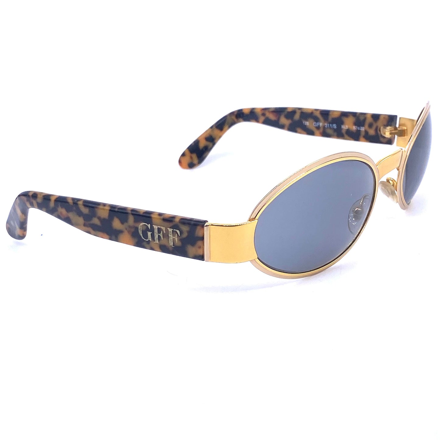 Gianfranco Ferre 311 golden oval wrap sunglasses w cello temples, 3 color combos , NOS 90s Italy