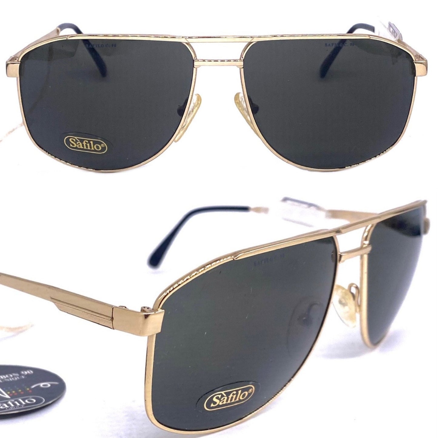 Safilo 7526 Sporting dbl bridge golden metal aviator sunglasses made in Italy, 1980s NOS