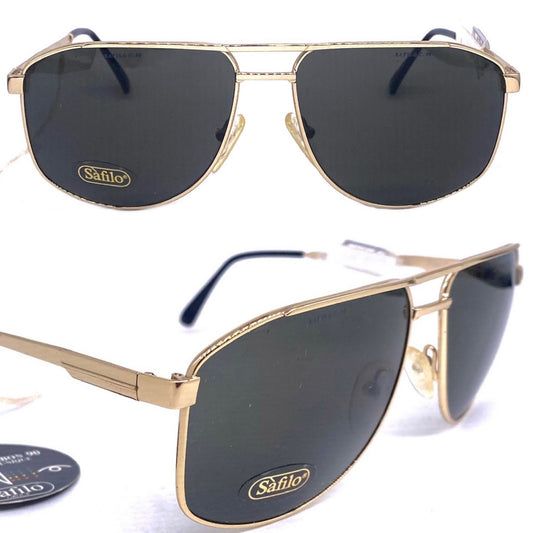 Safilo 7526 Sporting dbl bridge golden metal aviator sunglasses made in Italy, 1980s NOS
