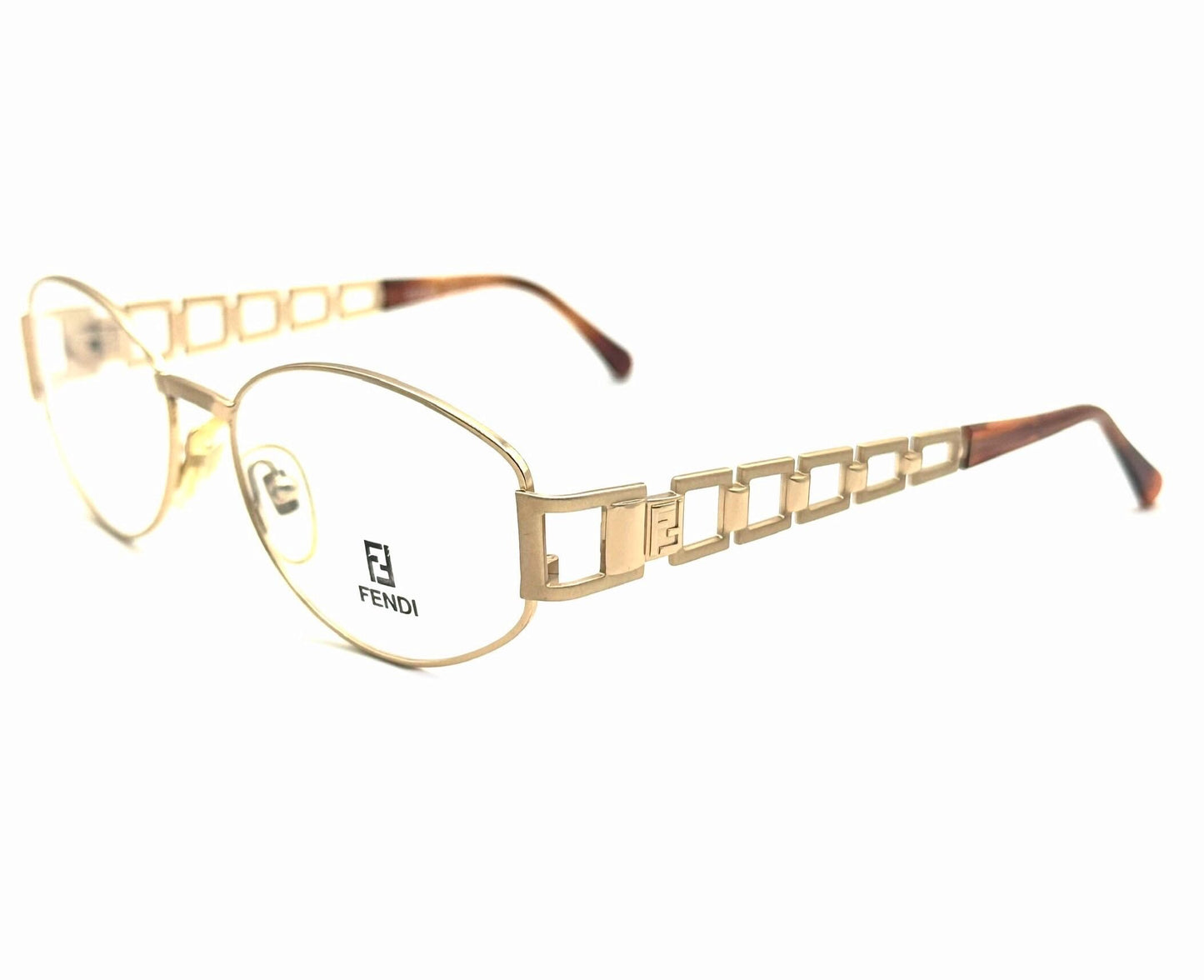 Fendi 7097 iconic oval golden chain cut-off temples frames made in Italy, 90s NOS