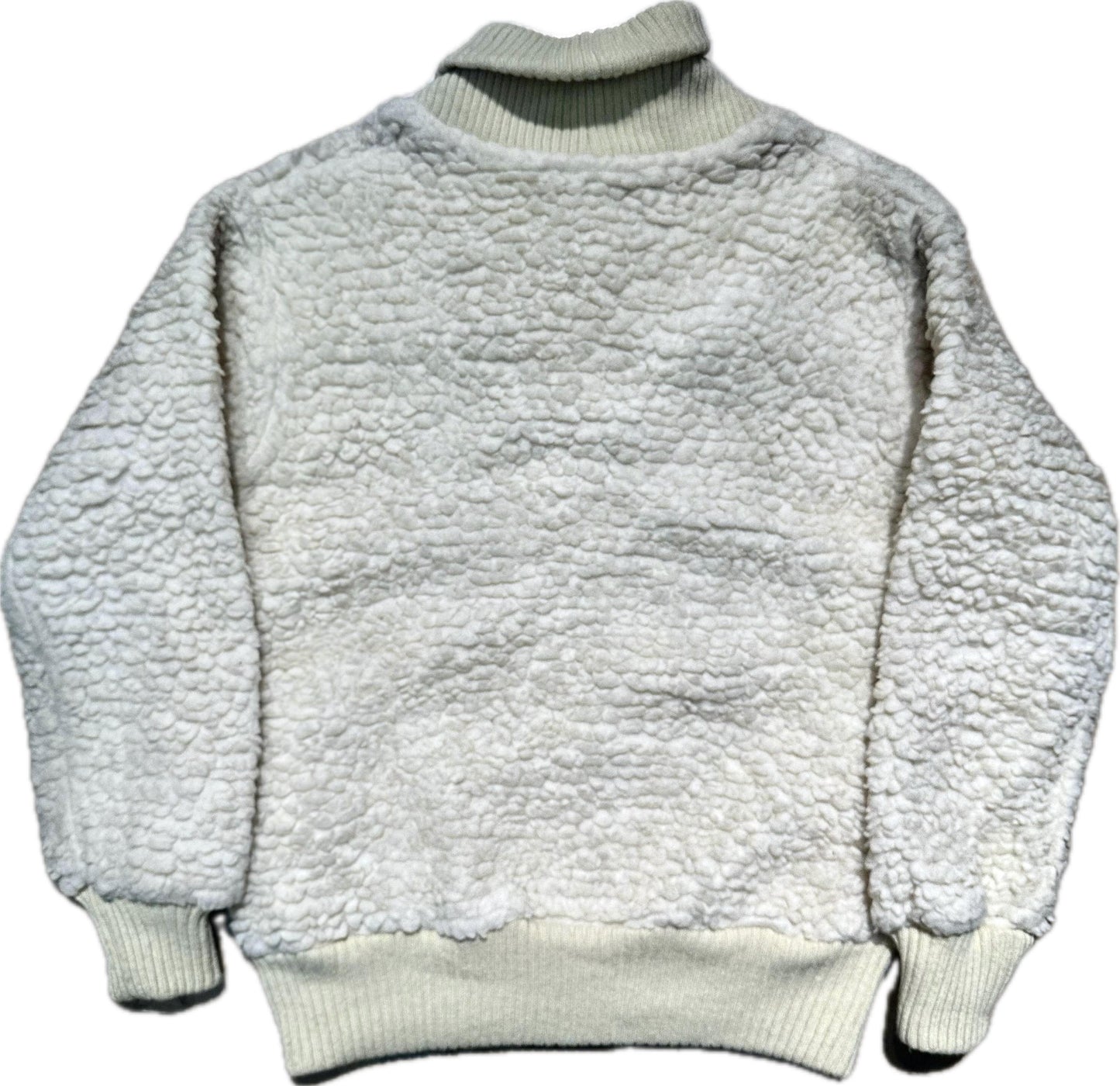 Fascino rare 1970s sherpa- faux shearling jumper w knitted borders, finest quality hand made garment, mint.