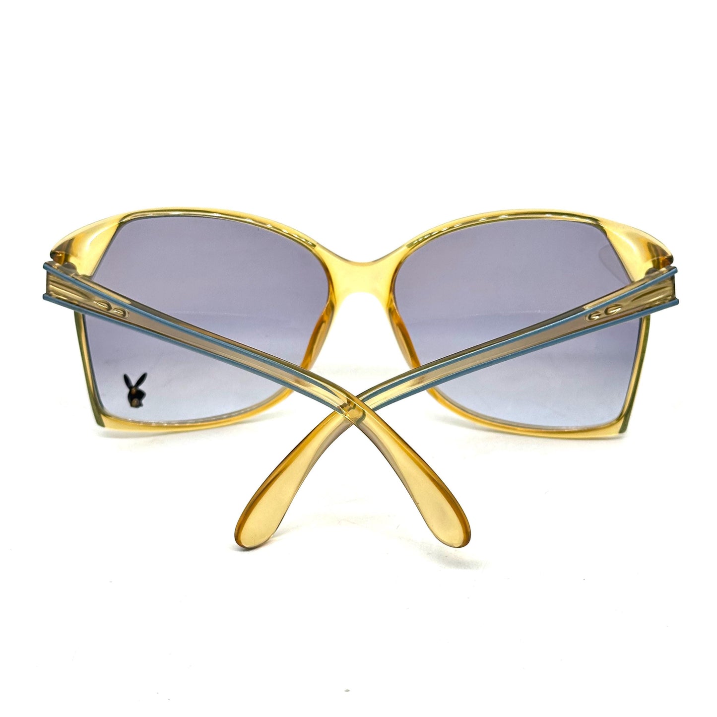 Playboy 4573 optyl translucent sunglasses with metallic blue stripes, blue gradient lenses and silver bunny detail NOS 70s Austria