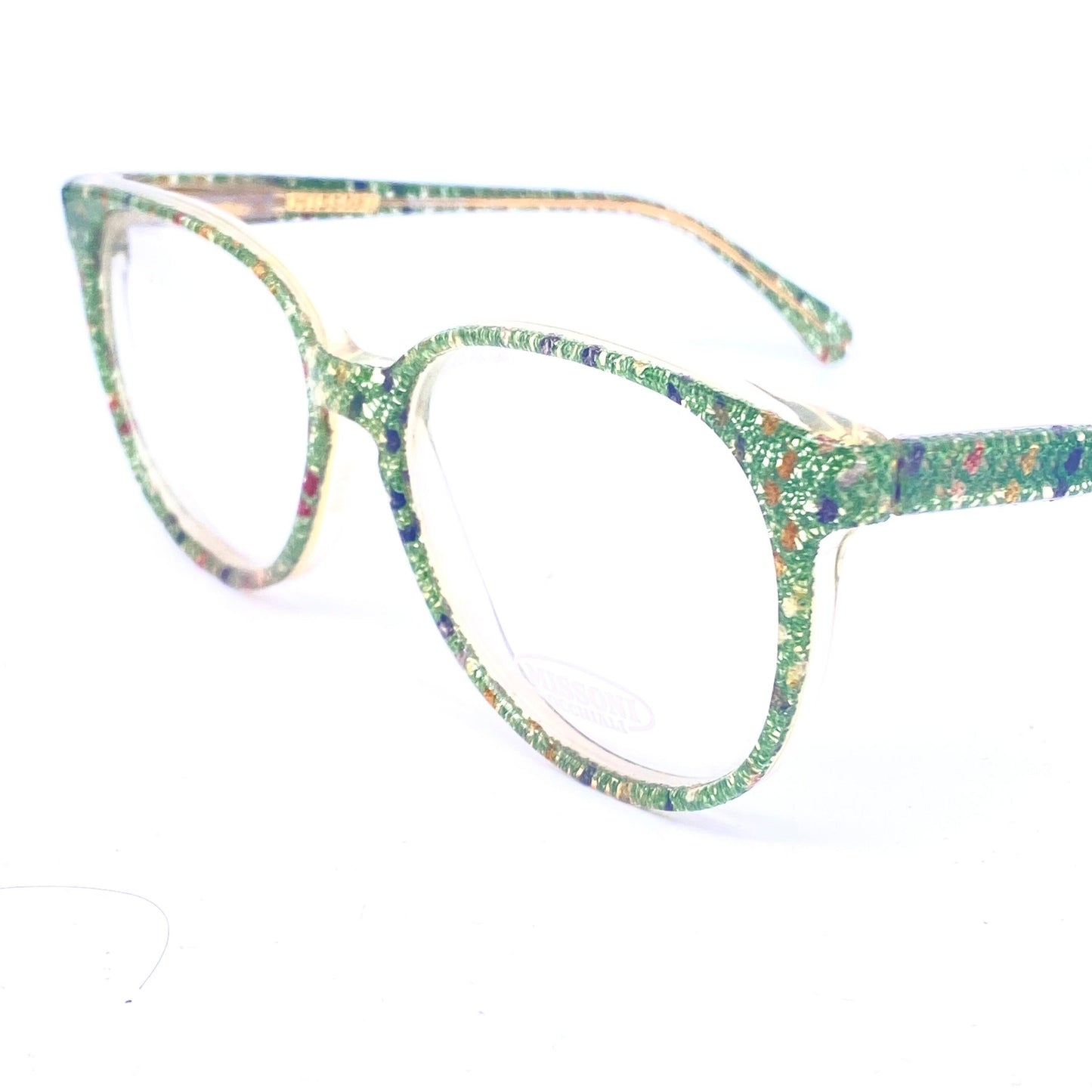 Missoni M507 iconic real fabric inlaid square unisex frames, green base with multicolor dots, NOS 80z