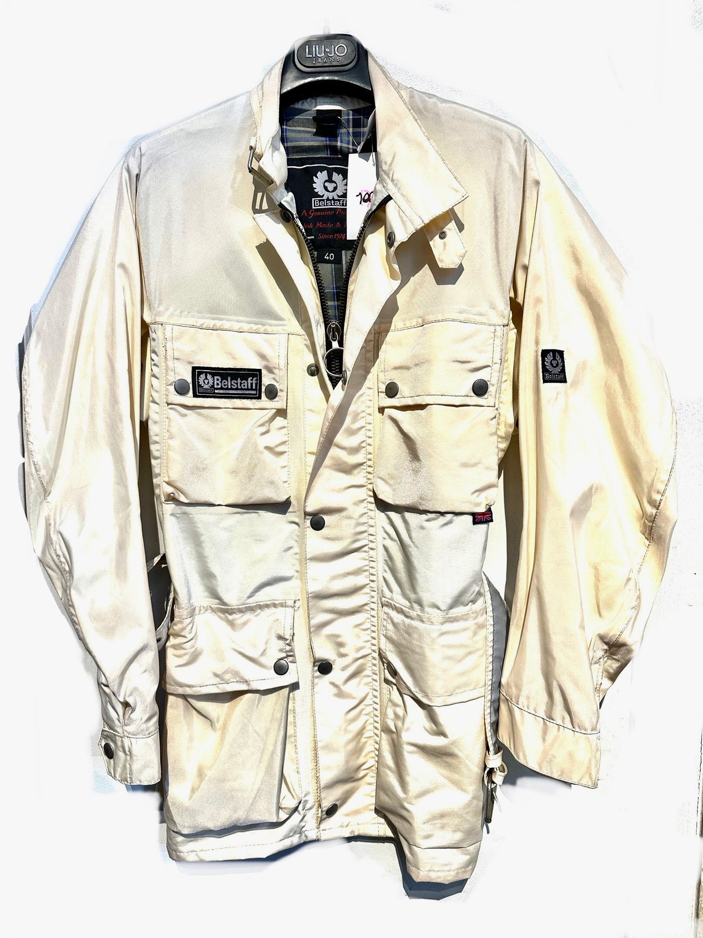 Belstaff NOS 90s cream nylon biker jacket sz 40 , mint with tags