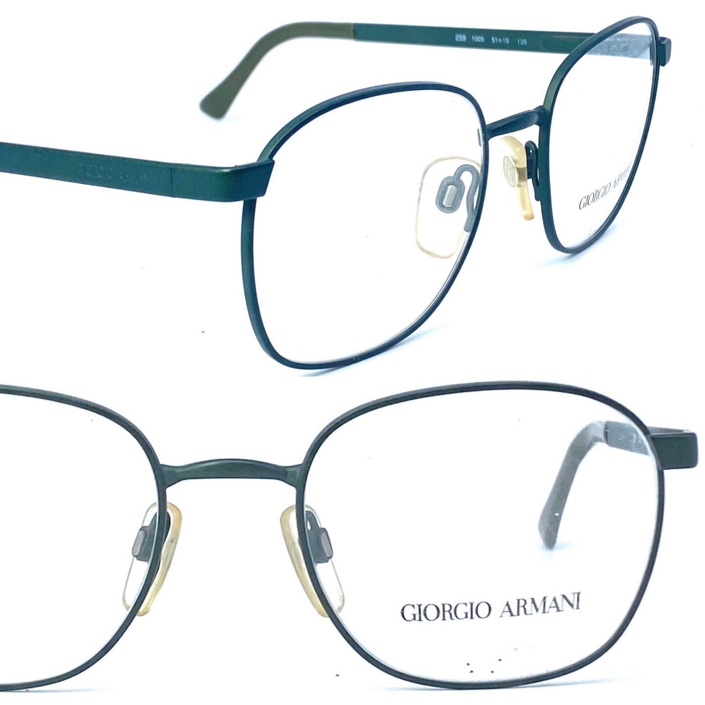 Giorgio Armani square military green eyeglasses frames, NOS 1980s ITALY