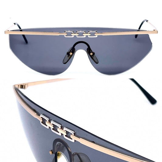 Galitzine gold/silver shield sunglasses w super hip chain browline detail NOS 80s Italy