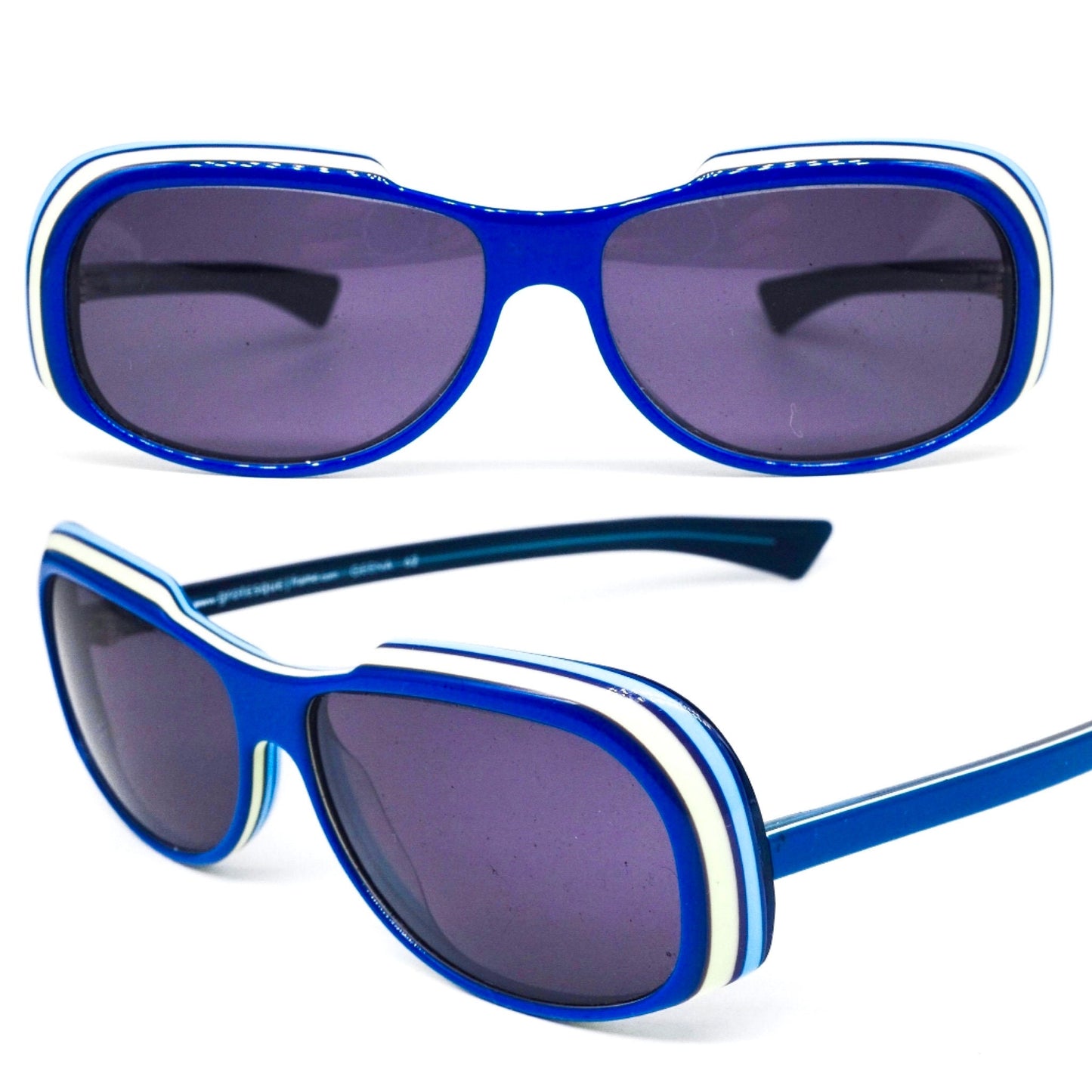 Geena 62 avant-garde blue reverse temples mount multilayered cello sunglasses hand made in Germany  NOS '90