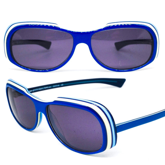 Geena 62 avant-garde blue reverse temples mount multilayered cello sunglasses hand made in Germany  NOS '90