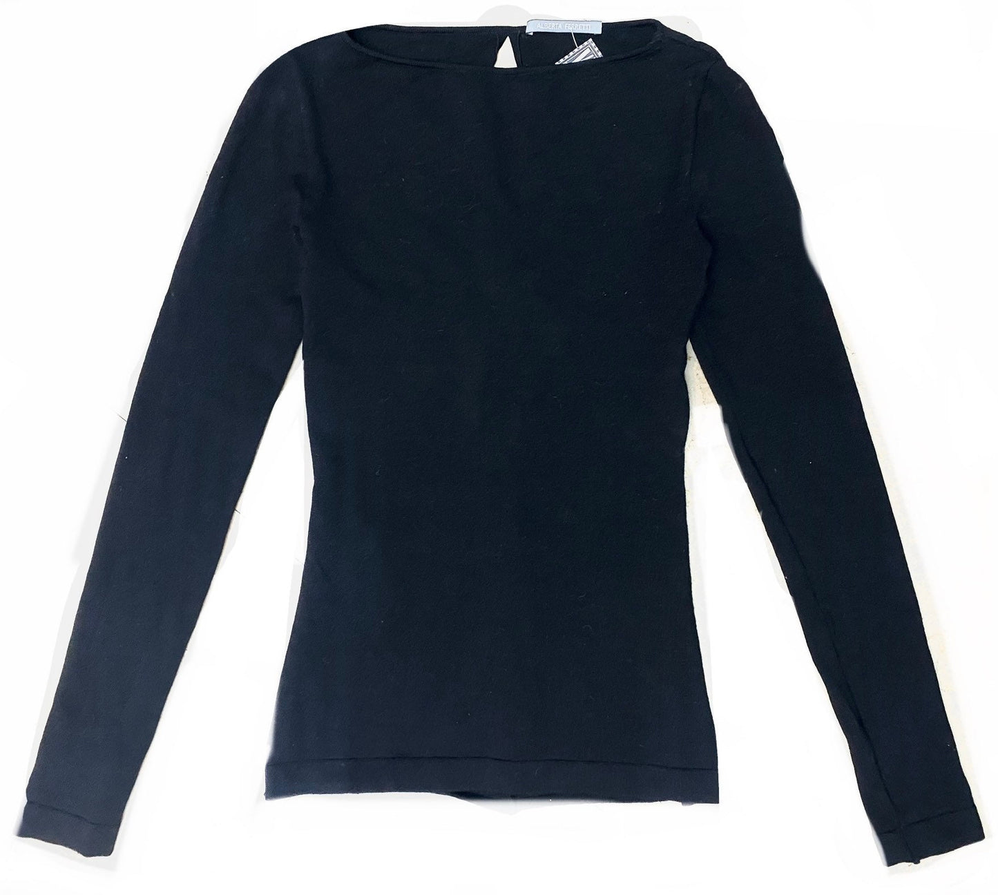 Alberta Ferretti minimalist black wool jumper w/ sexy back slits detail, sz 40 mint