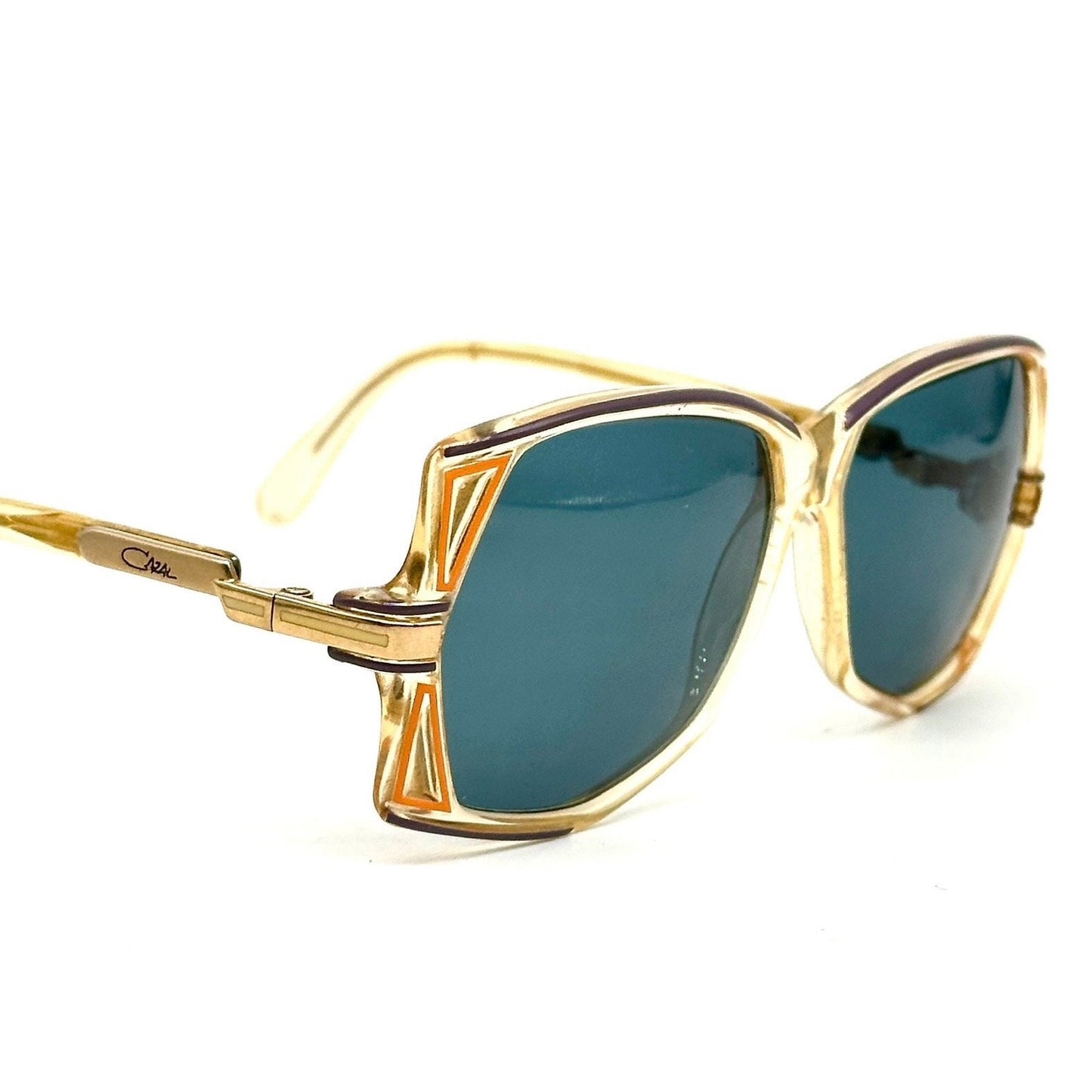 Cazal 172 clear oversized sunglasses w-colorful carved stripes & golden temples, new lenses: great piece!