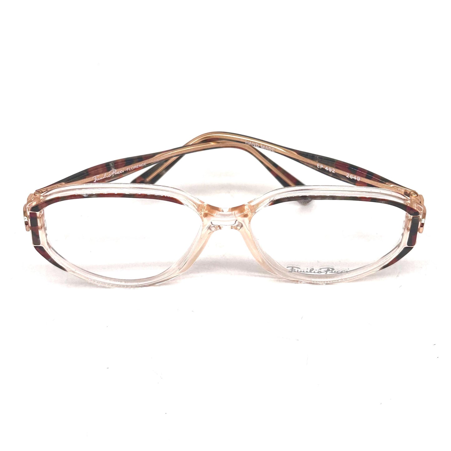 Emilio Pucci 492 clear eyewear detailed with brown and black marble parts and gold temples 80s NoS Made in Florence