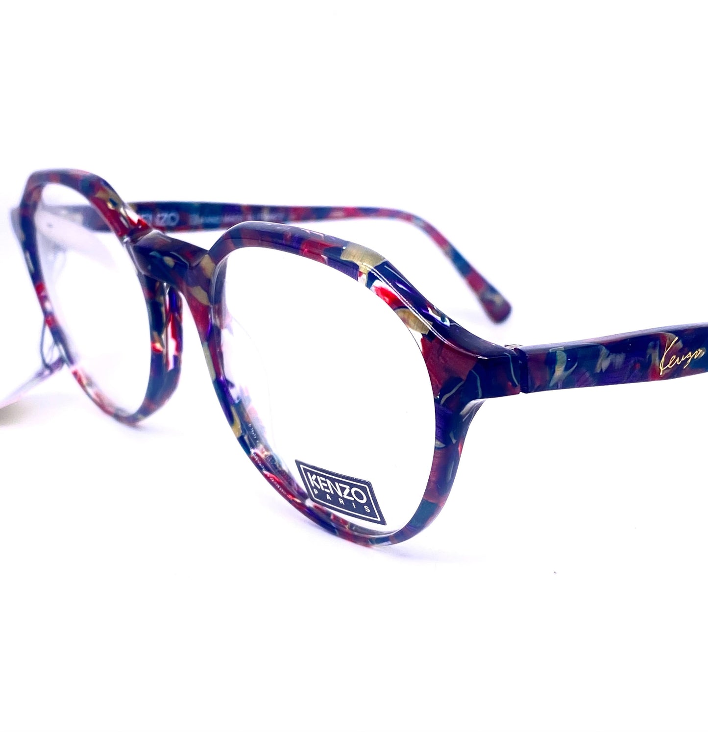 Kenzo K069 Chaplin cool retro round flat brow dark multicolor acetate eyeglasses hand made in France, 80s NoS