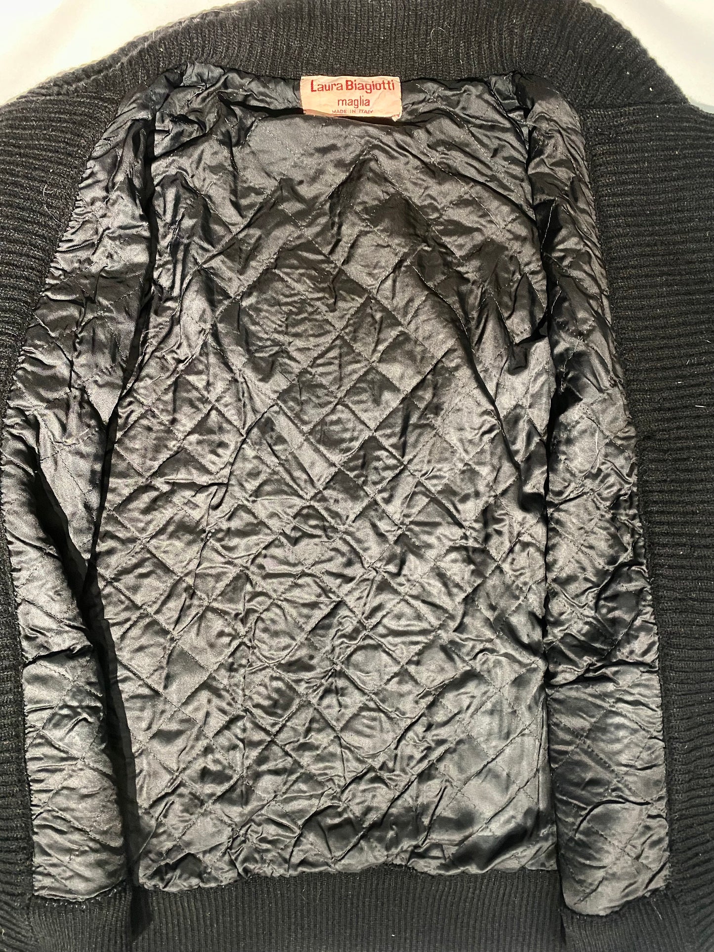 Laura Biagiotti brown/black zebra pattern wool knitted jacket w quilted lining, mint sz M
