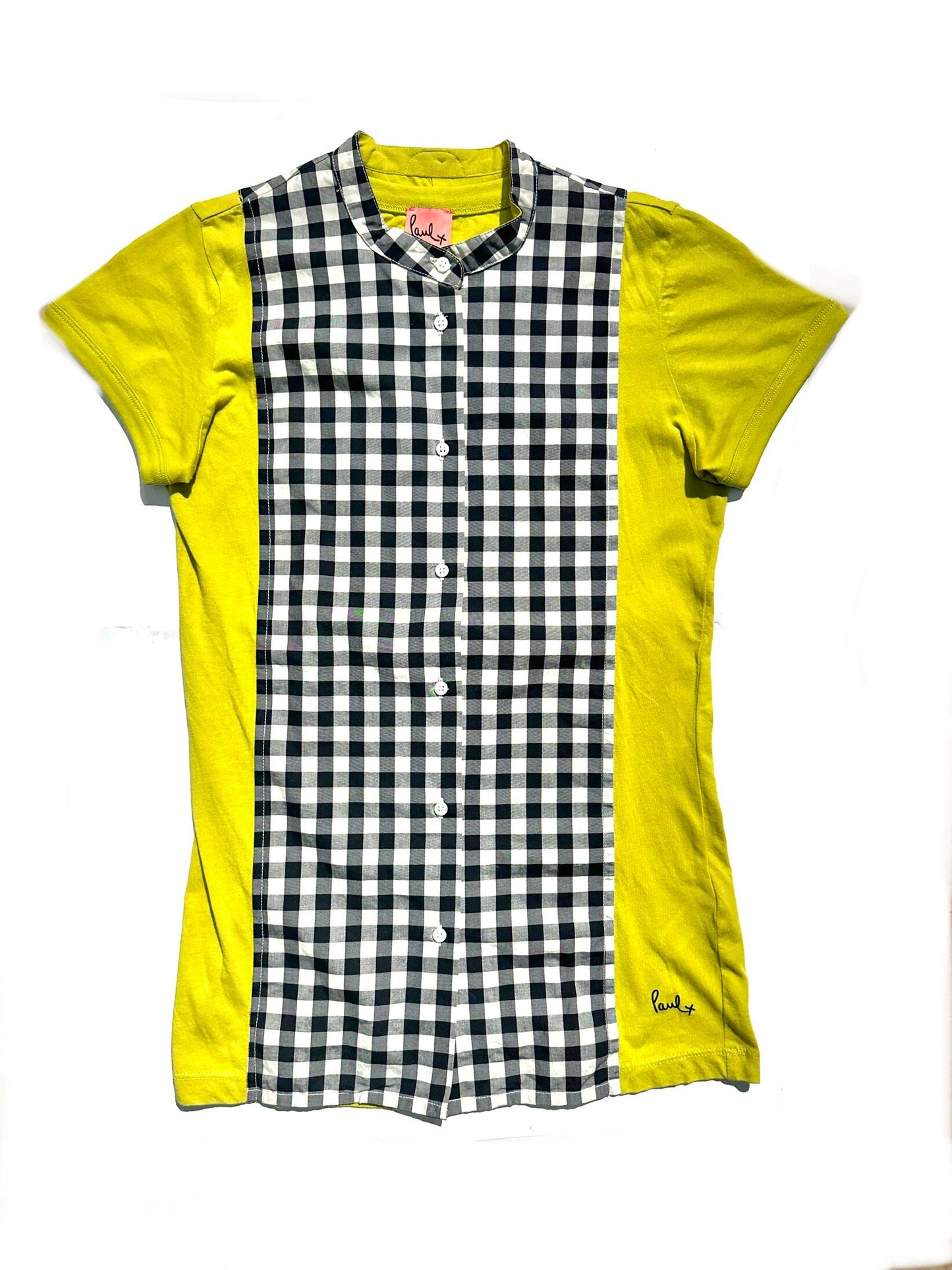 Paul Smith cute b/w checkered t-shirt w acid green sides size S