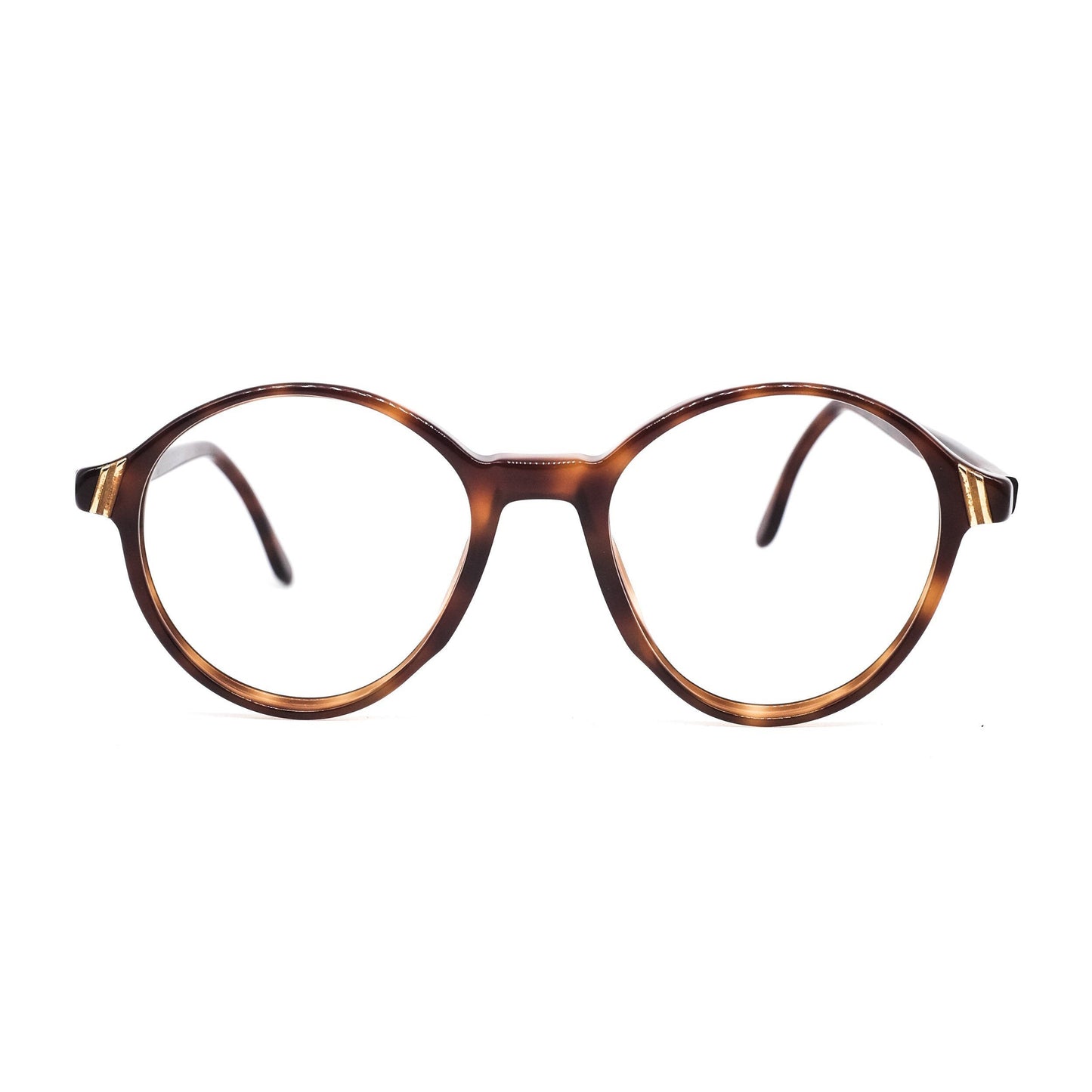 Oliver by Valentino round tortoise eyeglasses frames w golden details & branding, NOS 80s Italy