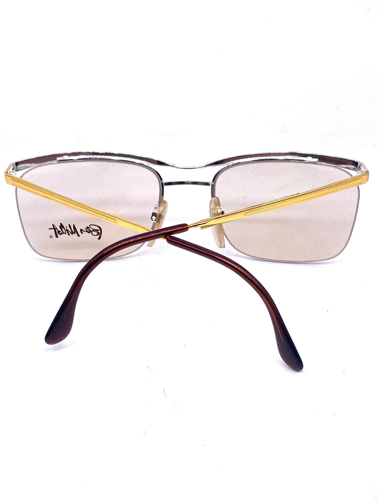 Ben Millot 007 square half rimmed metal eyeglasses frames in matte black or gold, NOS 80s France