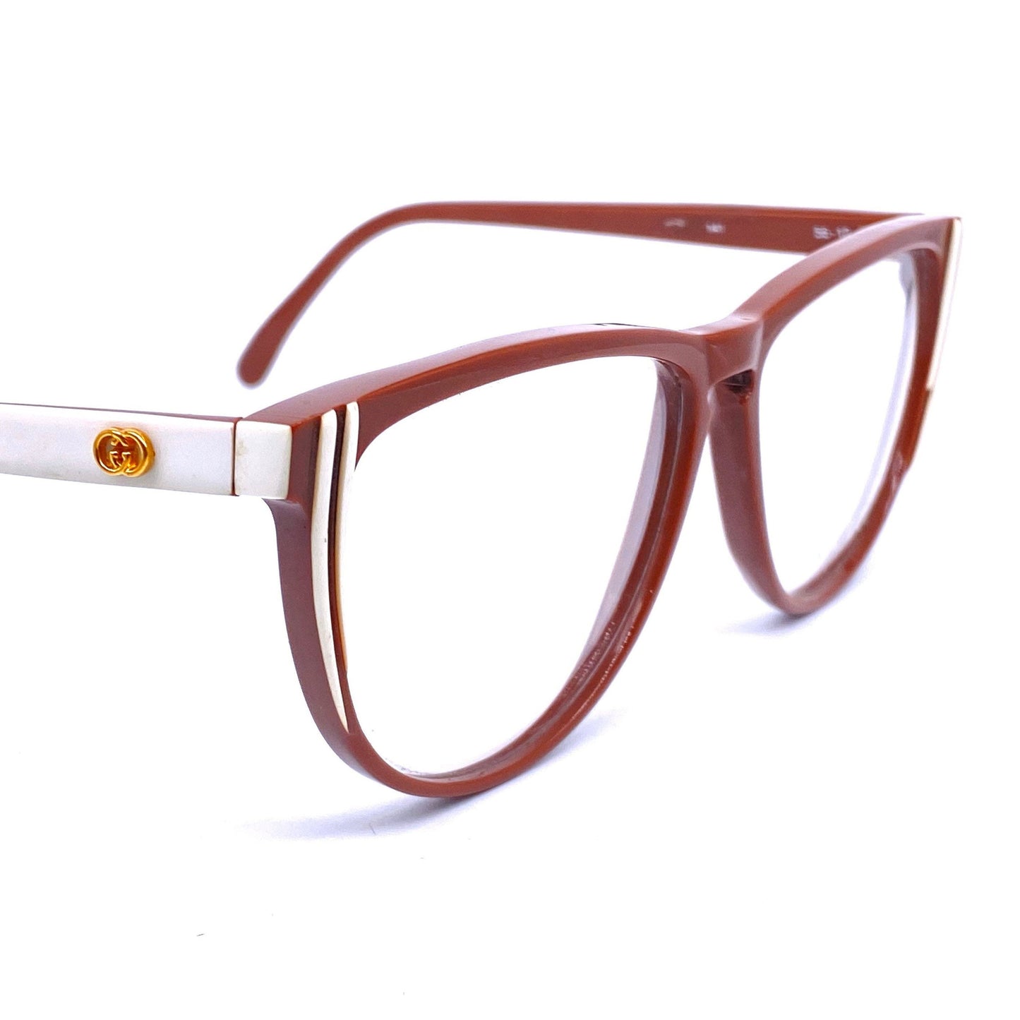 Gucci GG25 brown/white cateye oversized ladies eyeglasses frames, 1980s NoS