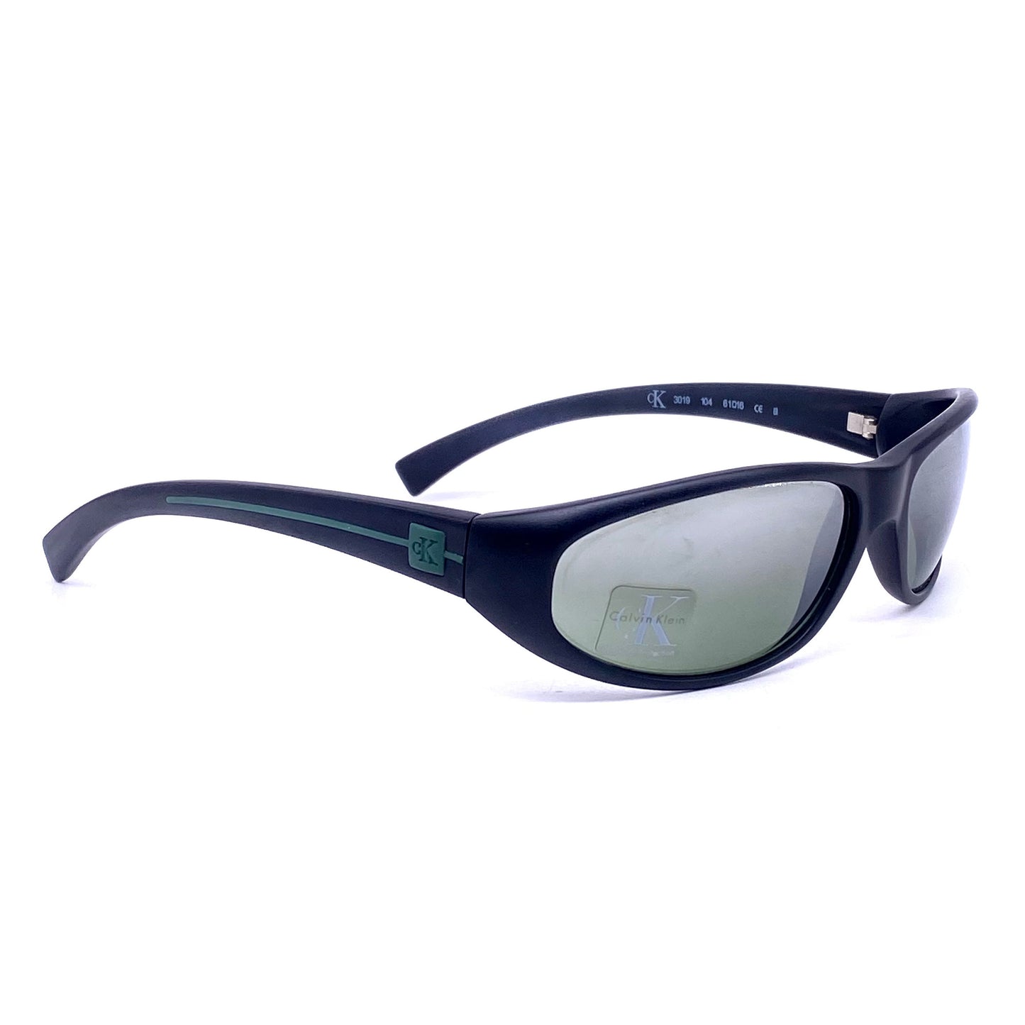 Calvin Klein 3019 matt black sporty wrap sunglasses w grey slightly mirrored lenses, NOS 90s Italy