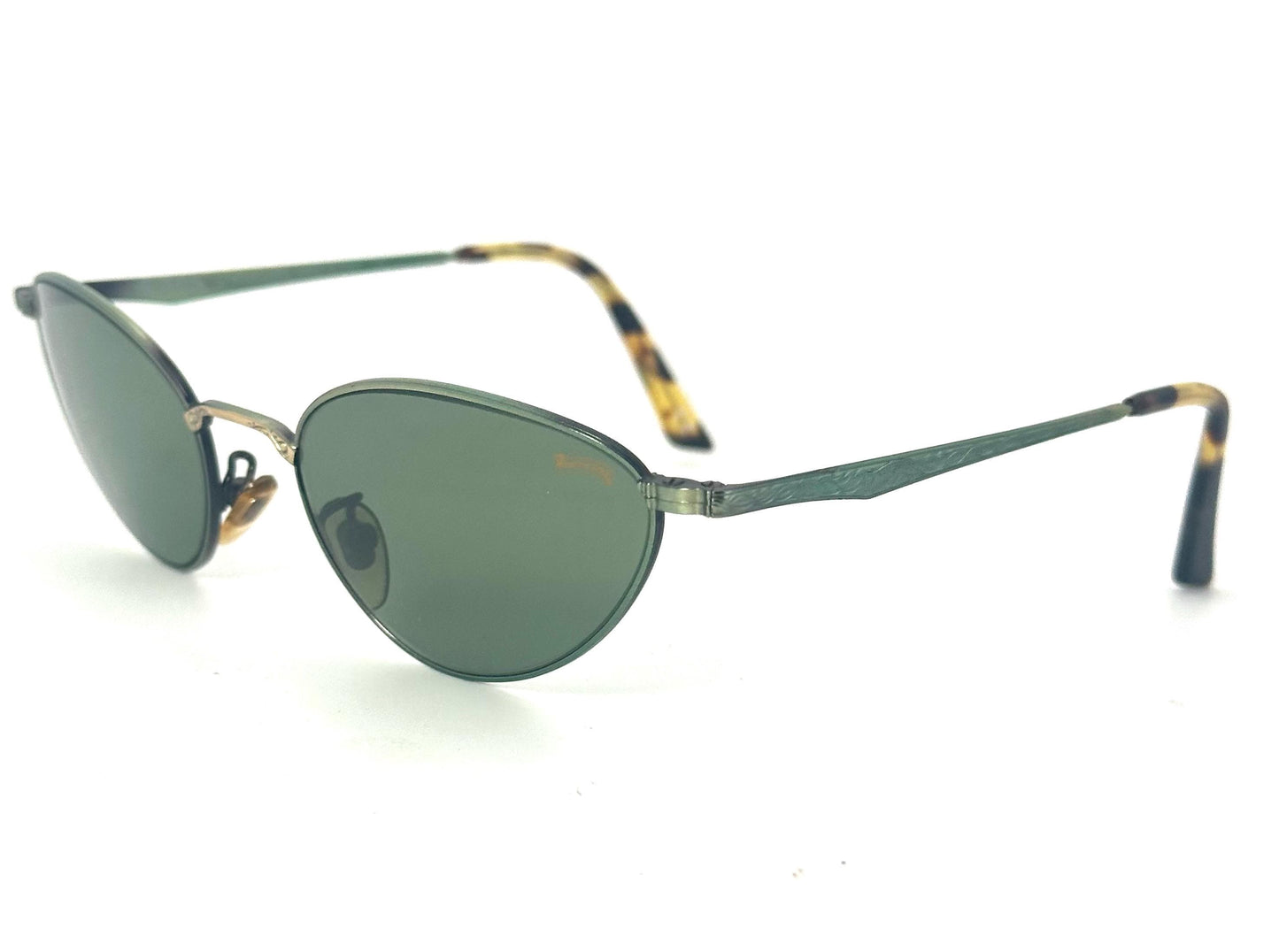 Winchester Hollywood metal cateye sungasses w decó carvings, fitted w finest tempered Crystals by Barberini, NoS 90s