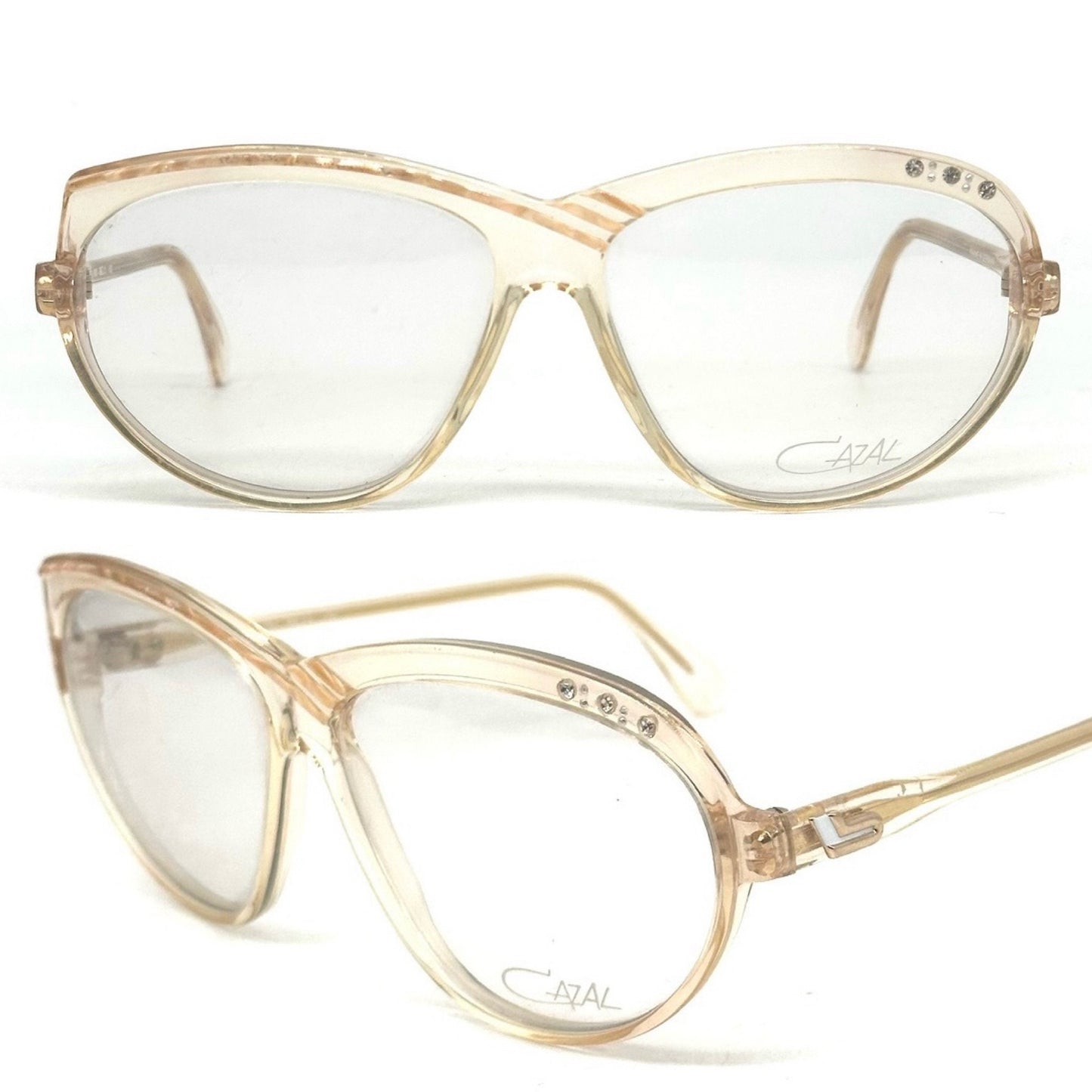 Cazal 162 oval oversized glasses frames w asymmetric stripes ane rhinestones detailing, NOS 80s w Germany.