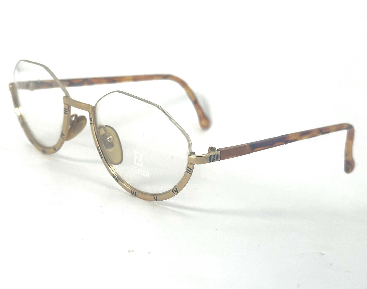Fendi FV178 fancy golden eyeglasses frames w carved roman numerals , NOS 80s Italy