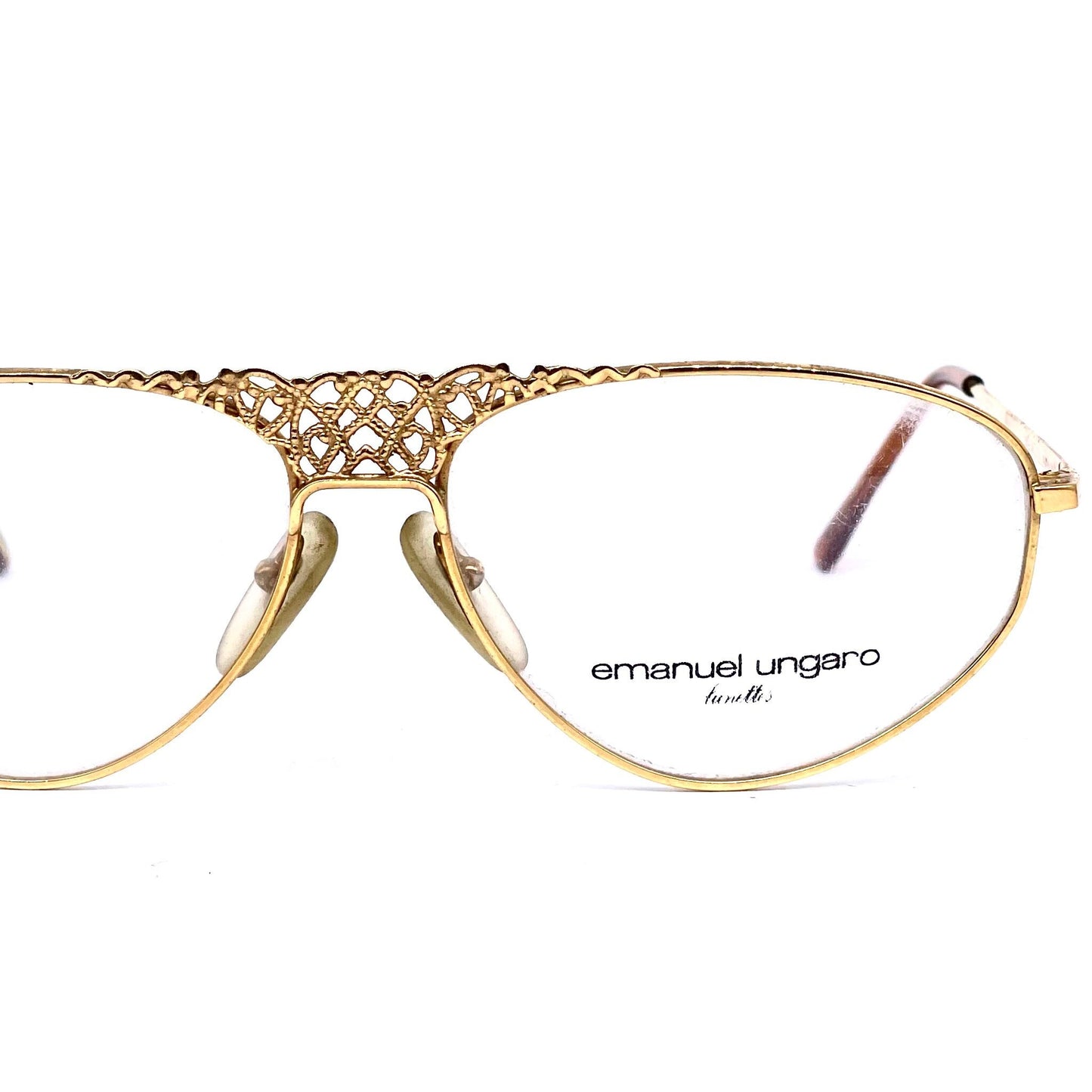 Ungaro 570 by Persol Ratti incredible baroque cutoff golden metal glasses, 80s NOS