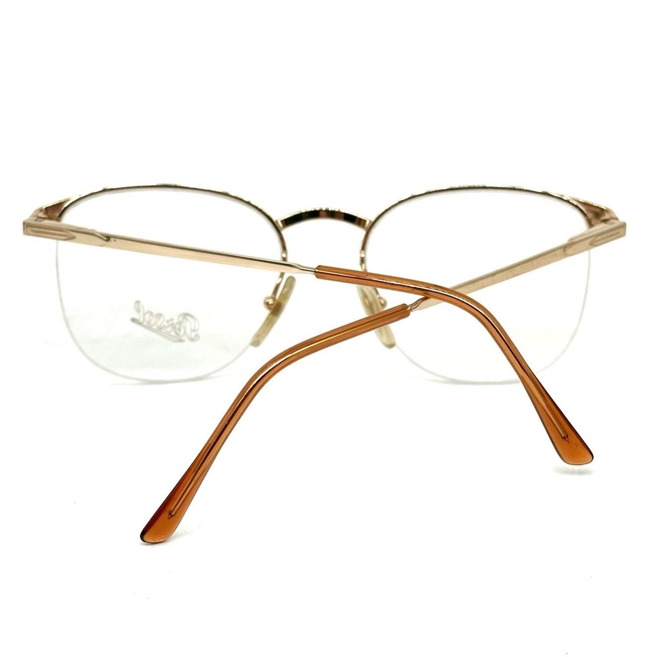 Persol Ratti Algor square half rim golden metal glasses frames, NOS 80s Italy