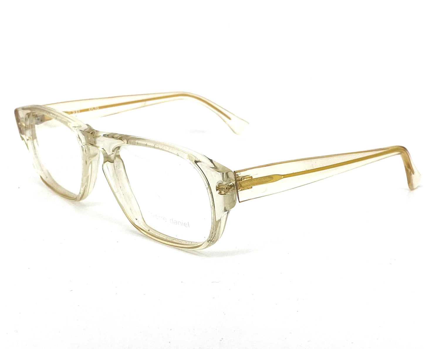 Pierre Daniel 70s NOS clear acetate keyhole rectangle-drop glasses frames hand made in Italy, mint